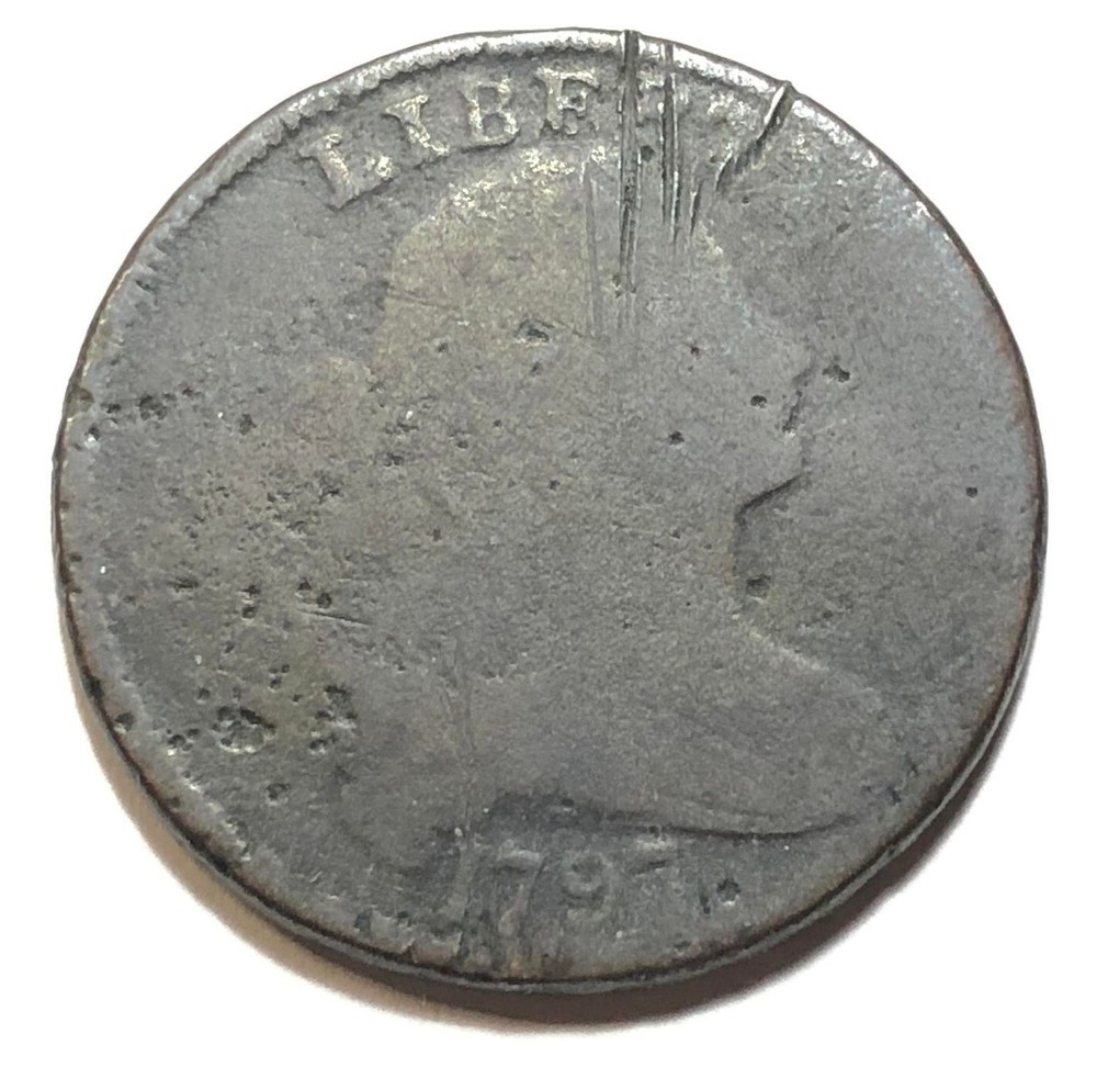 Large cent/penny 1797 Sheldon 121a plain edge r-7-