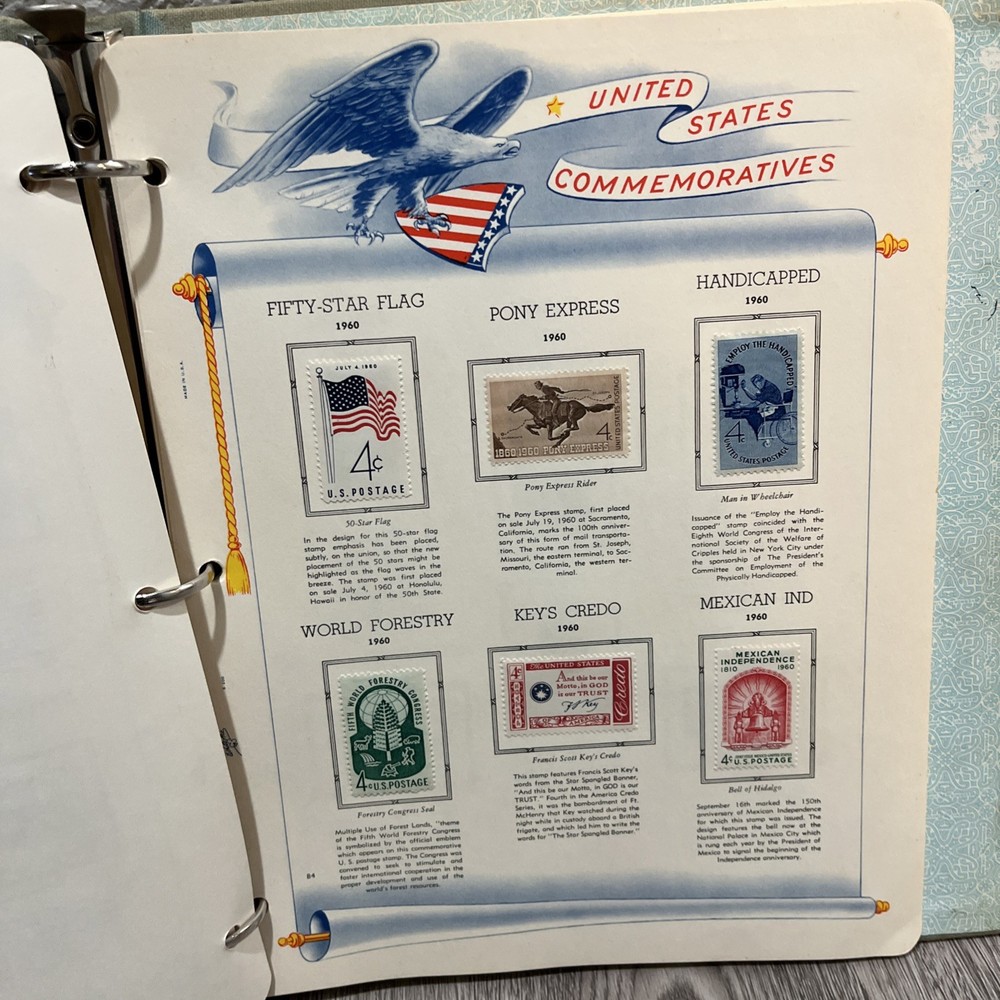 White Ace United States Commemoratives Postage Stamps Book 1947-1964 Qty 229
