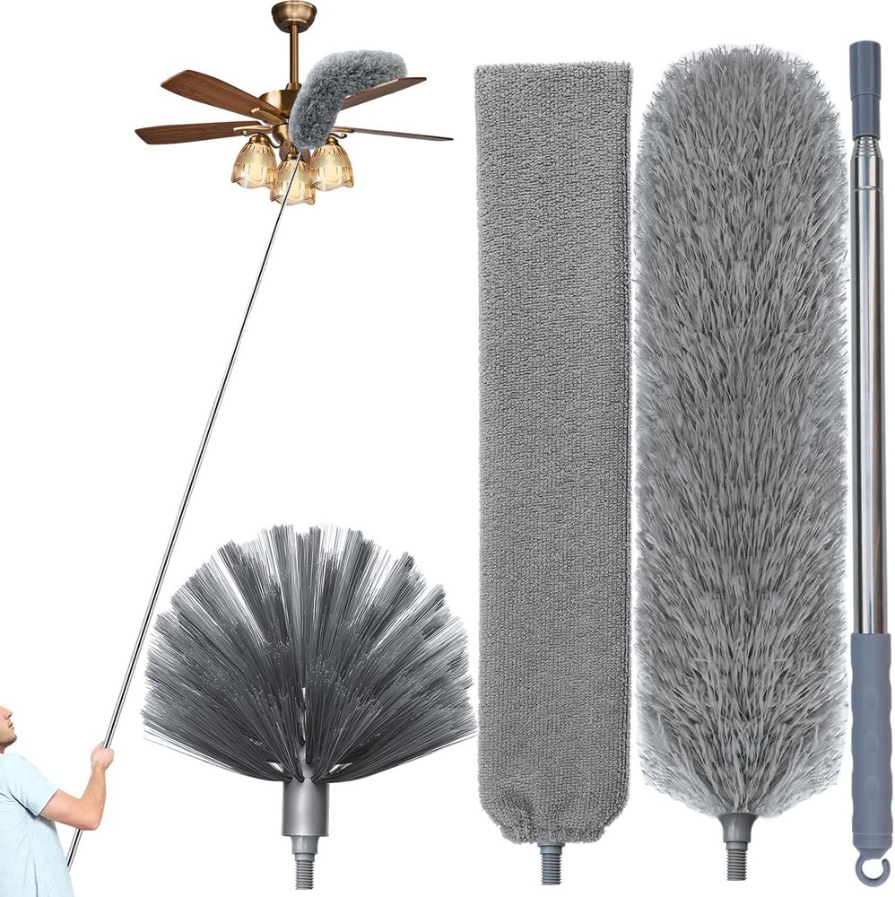 100" Microfiber Feather Dusters for Cleaning, Cobweb Duster with Extension Po...