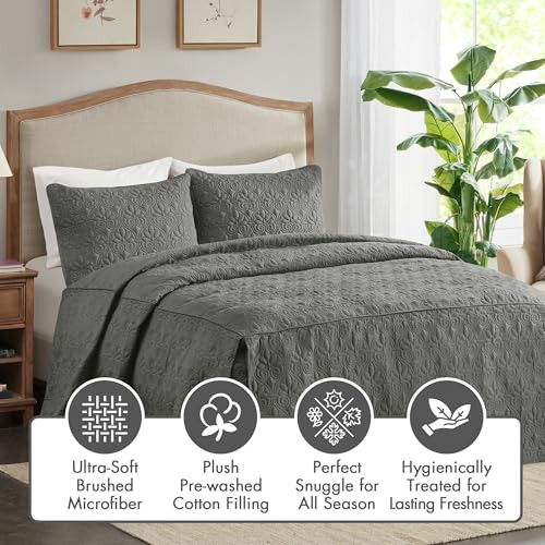 Quebec Split Corner Quilted Bedspread Classic King Dark Grey Fitted Bedspread