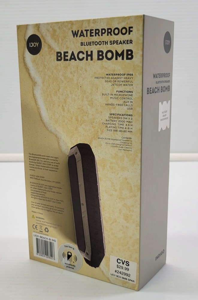 *B4) iJoy Waterproof Bluetooth Speaker Beach Bomb Indigo