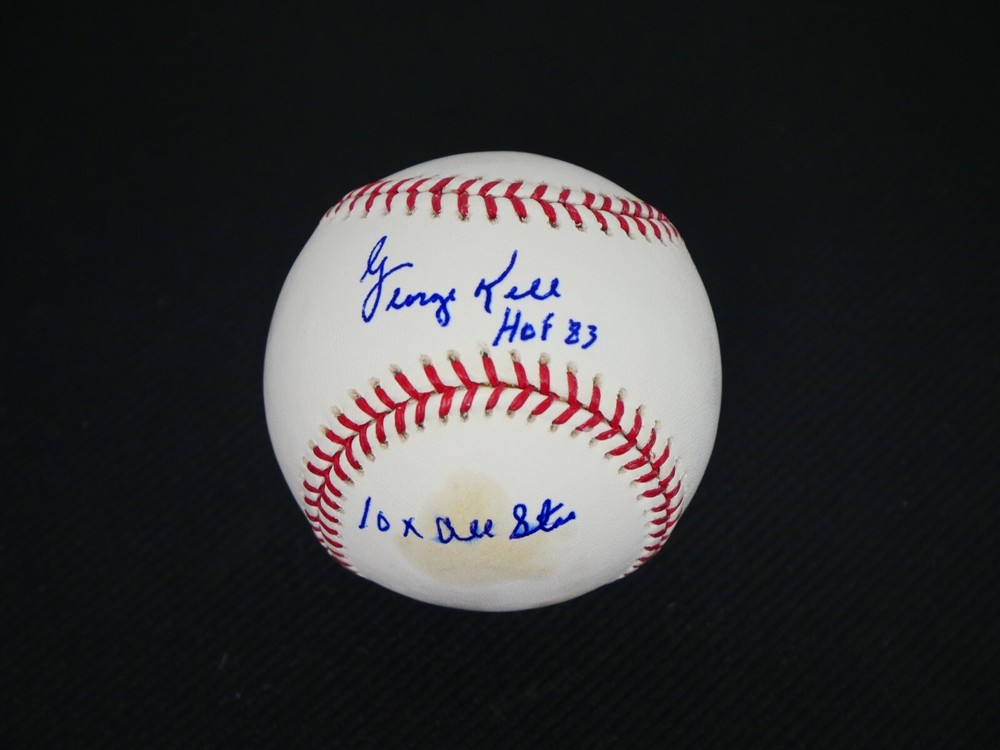 GEORGE KELL SIGNED OMLB BASEBALL WITH TWO INSCRIPTIONS - PSA COA