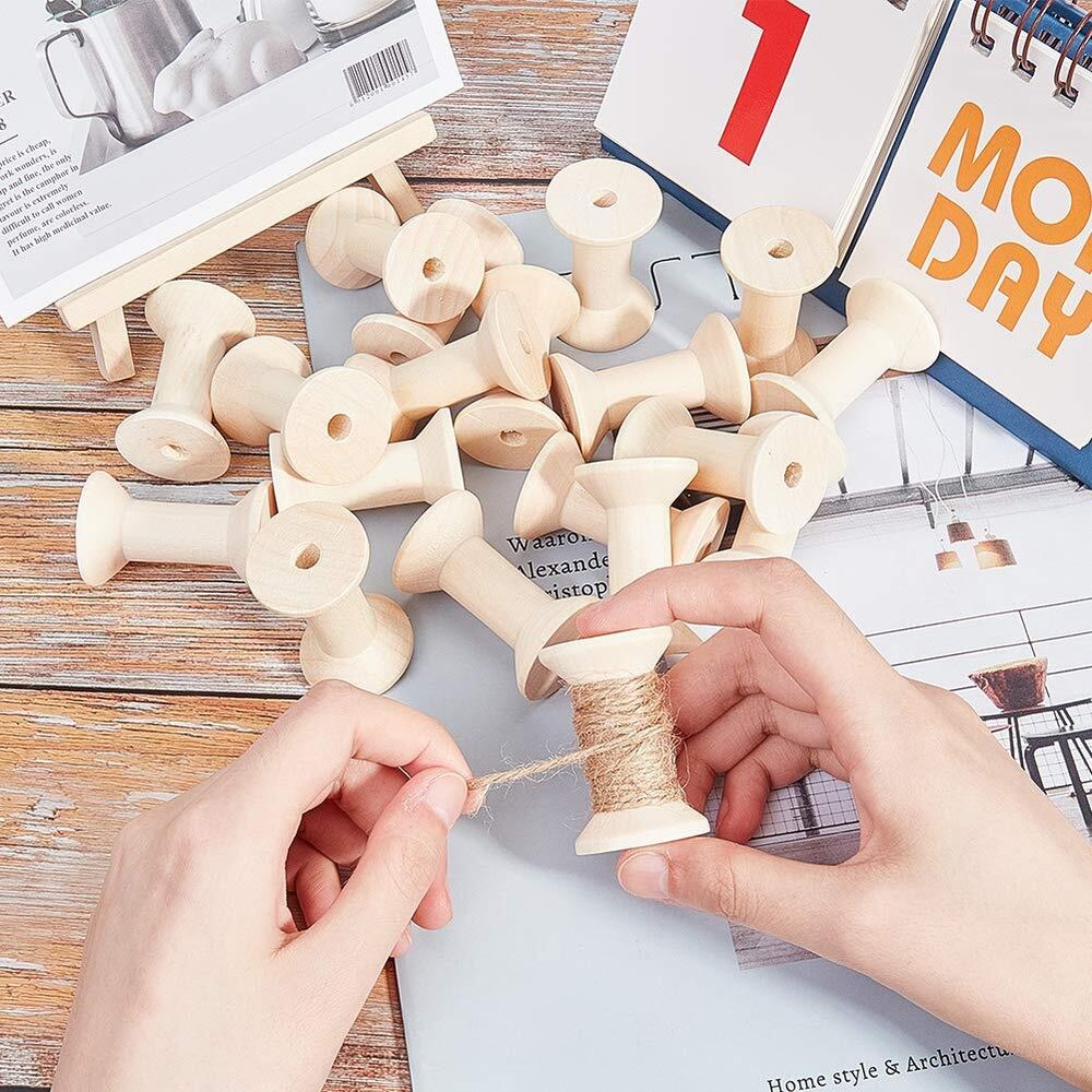20PCS Wooden Empty Spool Empty Thread Spools 1.2” x 2” Natural Wire Weaving B...