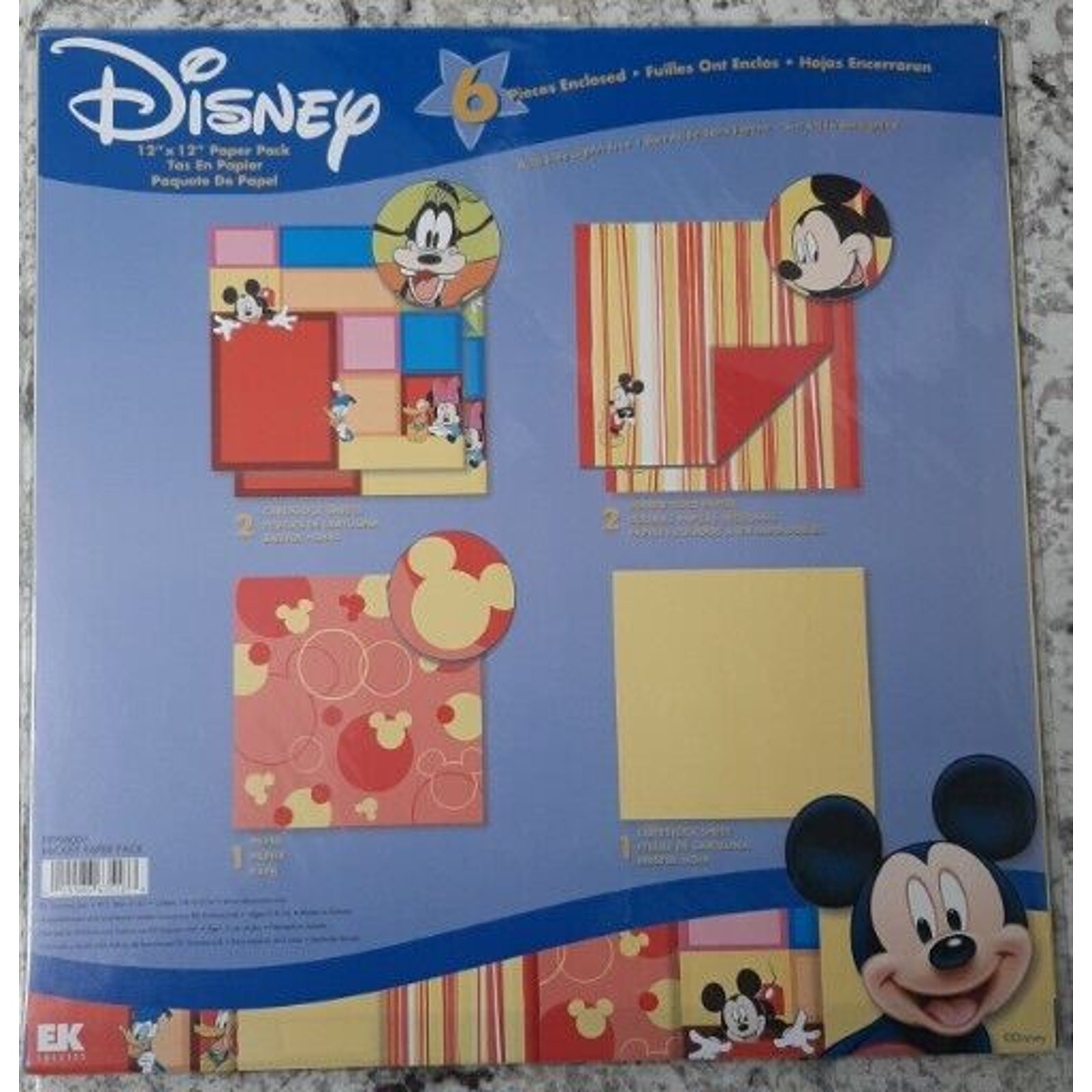 Disney 12”x12” Paper Pack 6 sheets NEW Mickey Minnie Mouse Pluto Goofy Donald