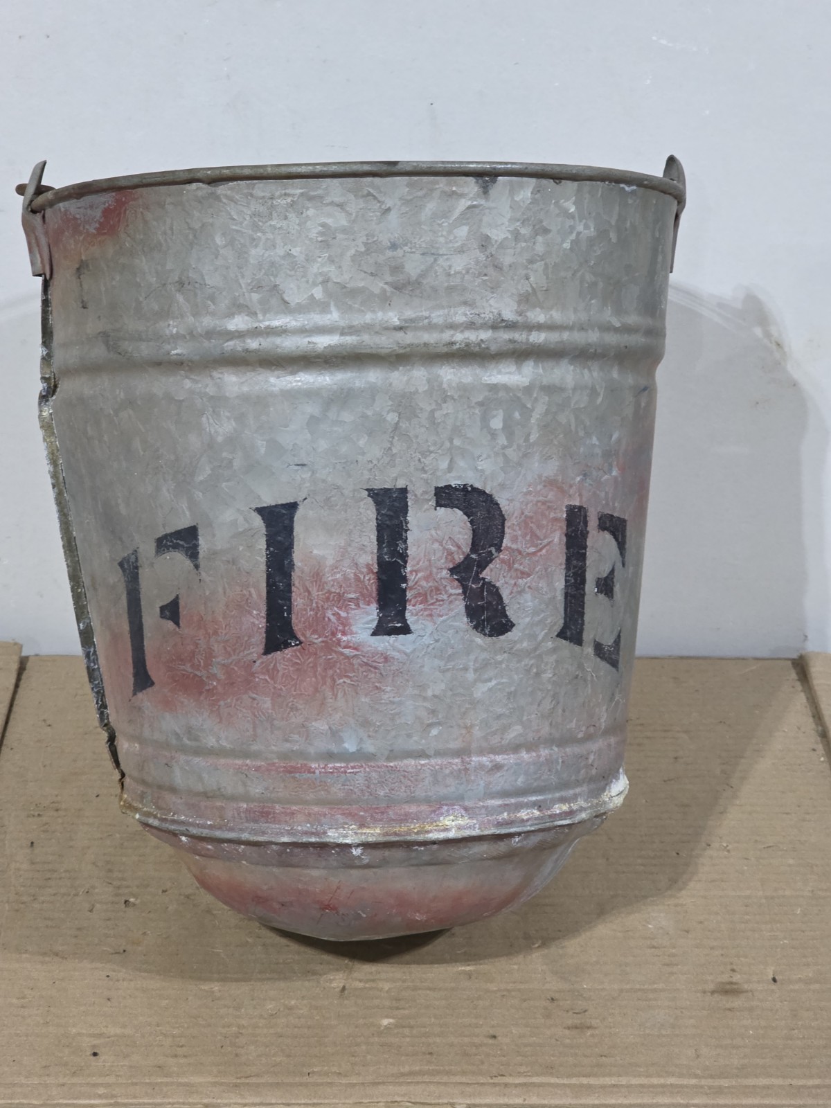 Vintage Galvanized Railroad Fire Bucket - Round Bottom- Fire Fighter
