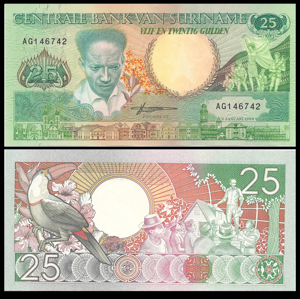 SURINAME 25 GULDEN 1988 P 132 UNC