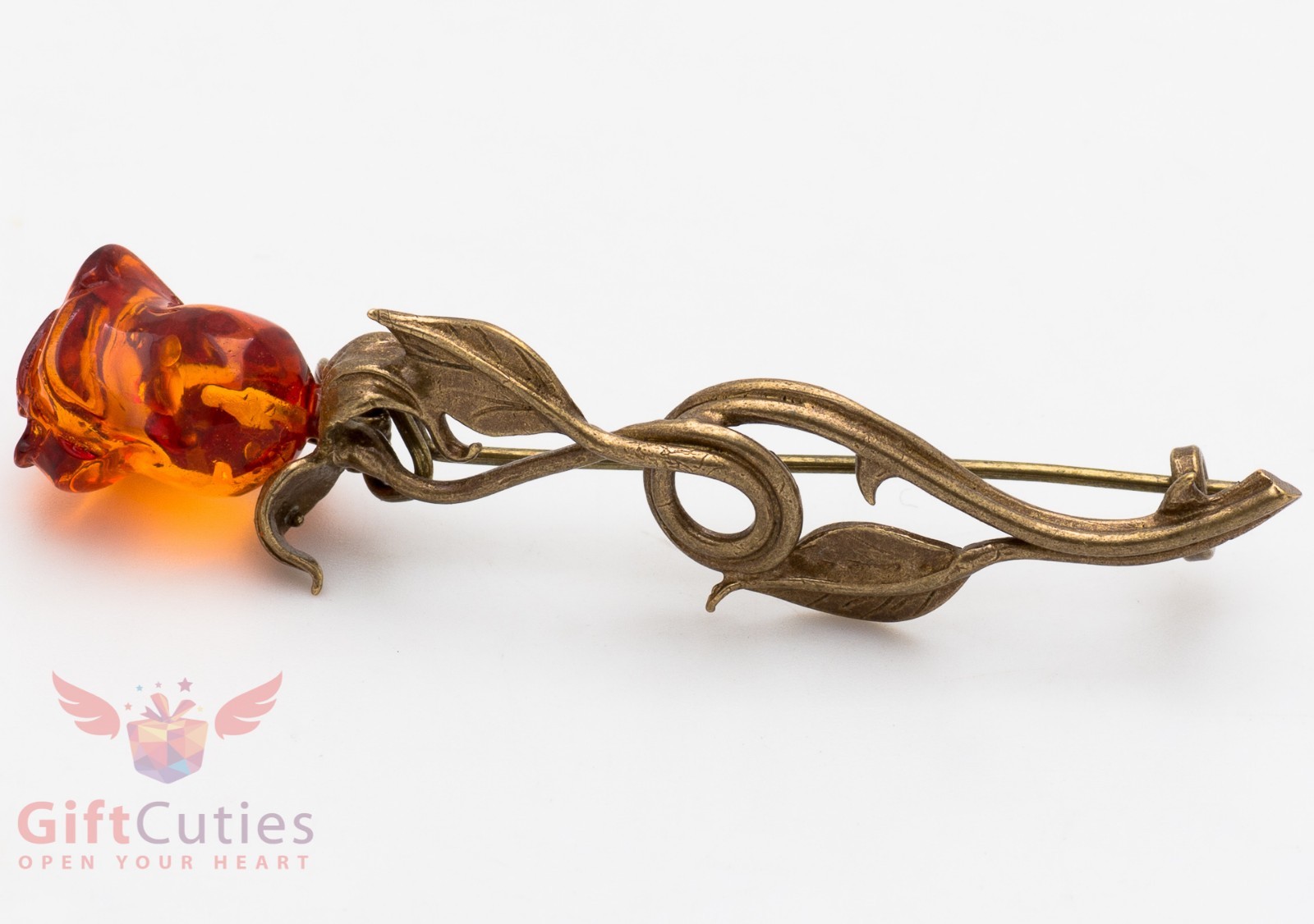 Solid Brass Amber Flower Rose Brooch IronWork