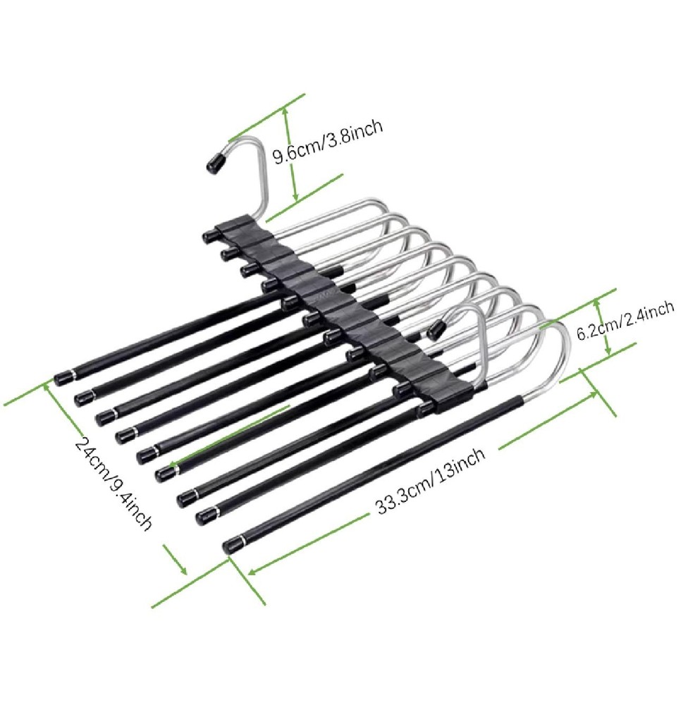 2Pack 9 Layers Foldable Pants Hangers Space Saving Trouser Hanger Multifuncti...