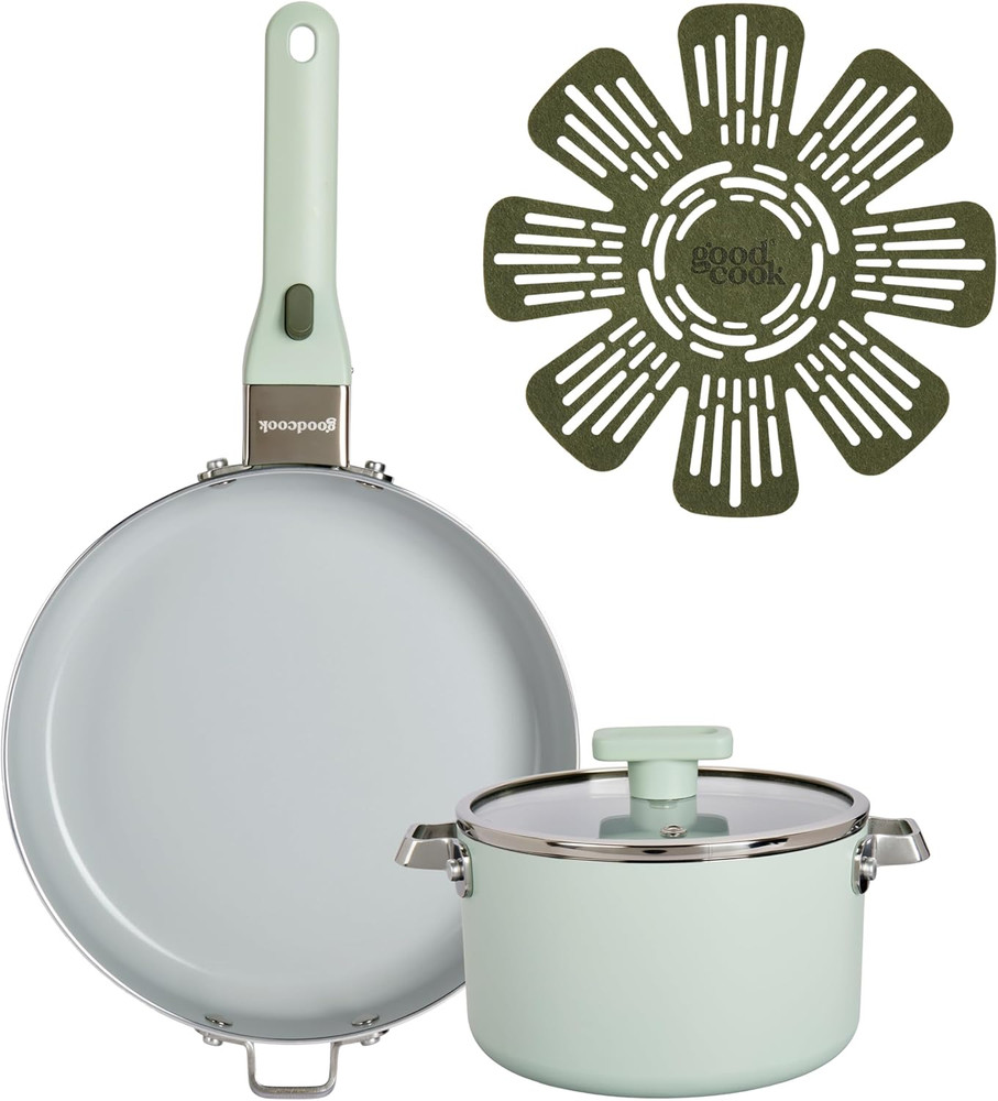 Ceramic Cookware Set 5-Piece with Removable Handle, Induction Compatible, Nonsti