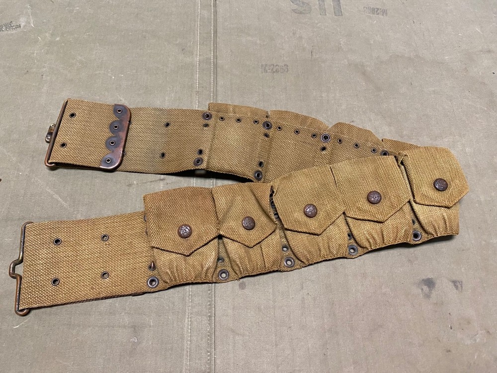 ORIGINAL WWI US ARMY M1912 m1903 RIFLE EAGLE SNAP  9 POCKET AMMO BELT-MILLS
