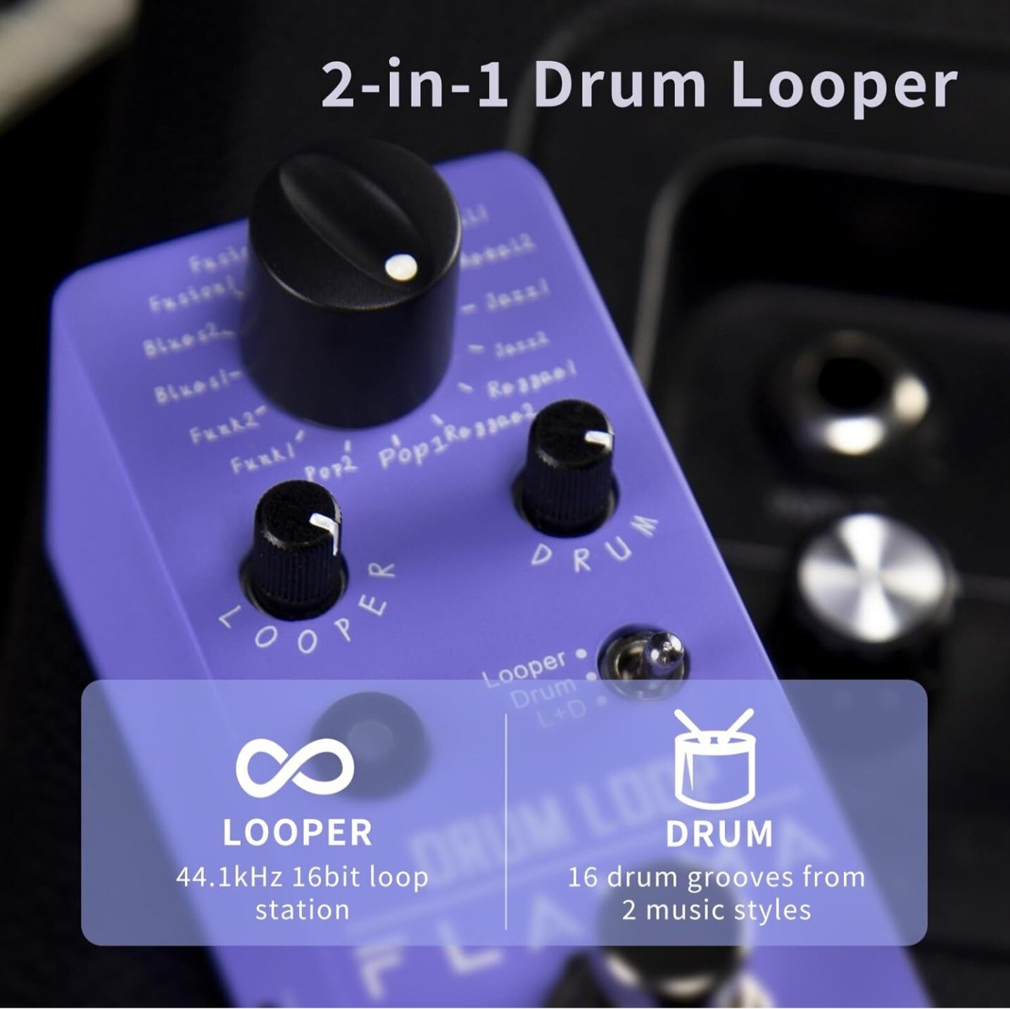 FLAMMA FC01 2in1 Drum Machine Phrase Loop Pedal 16 Drum Groove 20 Minutes Looper