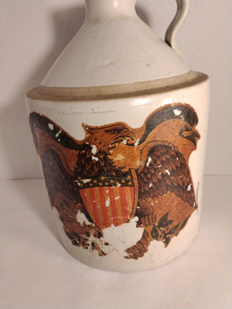 Antique Empty Stoneware 1 Gallon Whiskey Jug With Eagle Emblem Empty