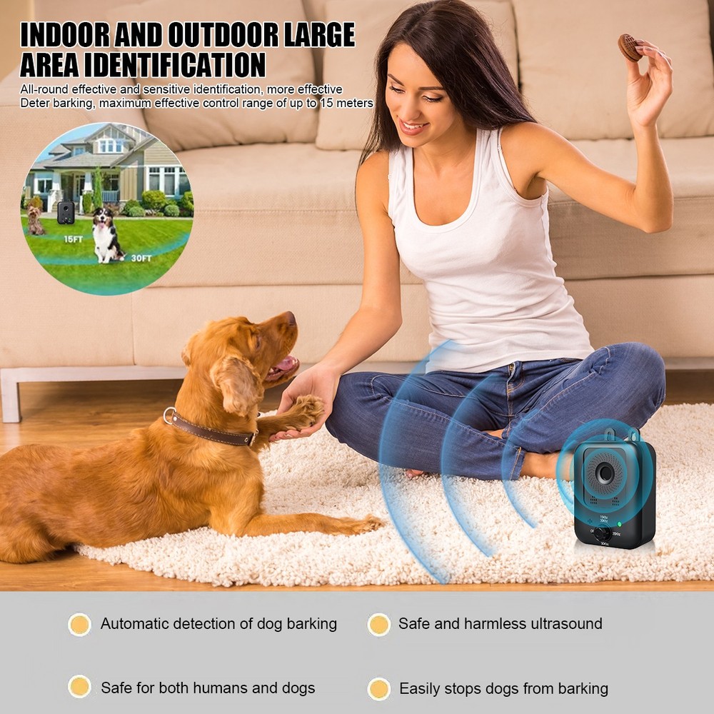 Ultrasonic Dog Bark Control Device Rechargeable 3 Frequency Modes 26ft Range New