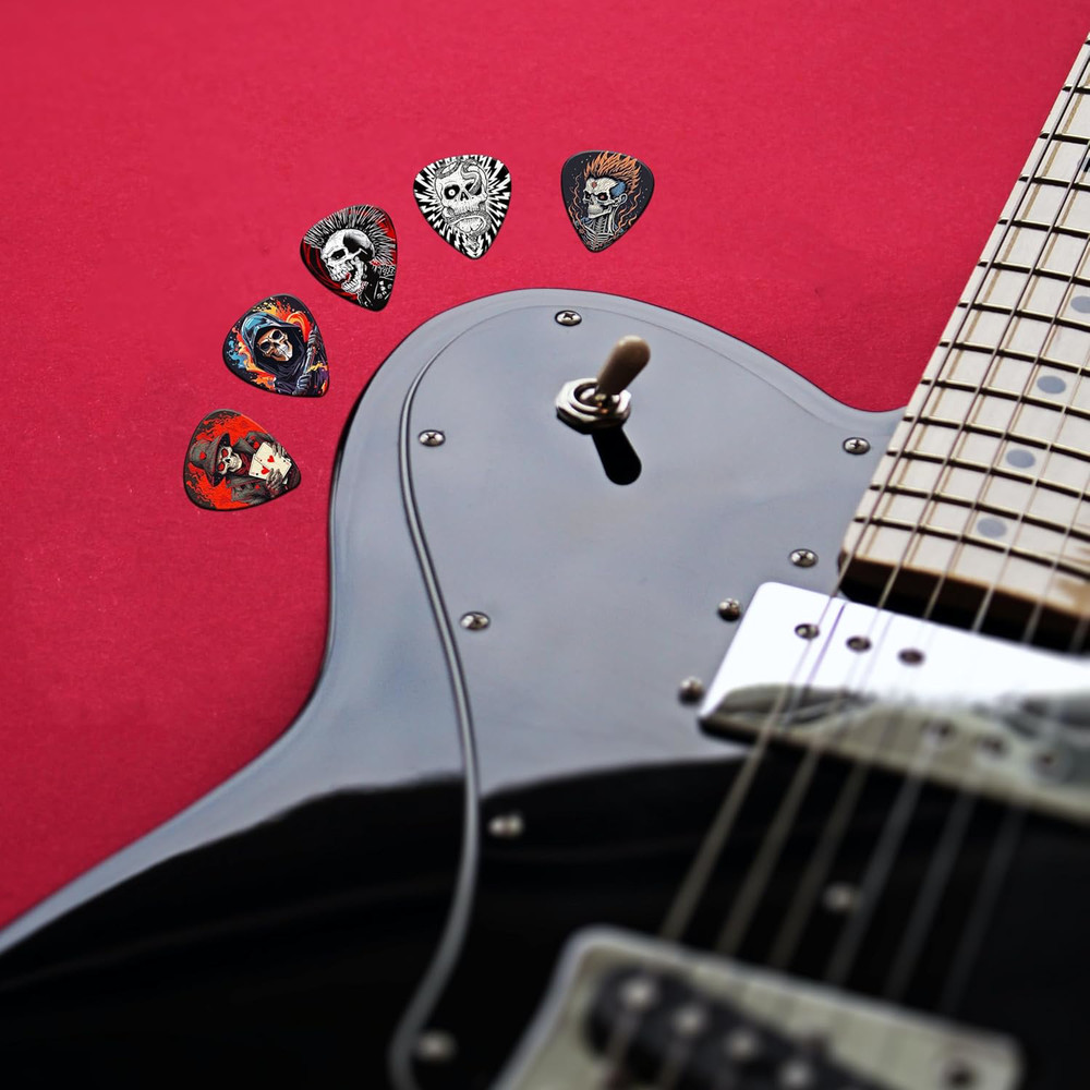 Personalized Skull Guitar Picks 24 Pack - Thin, Medium, Heavy Variety