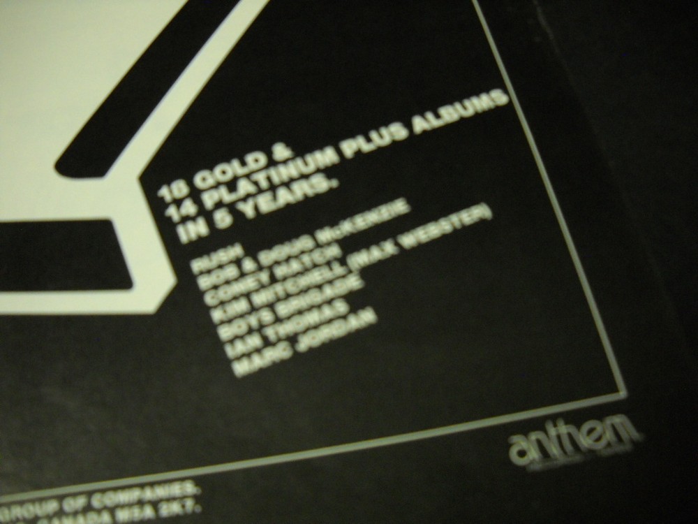 ANTHEM RECORDS 1983 PROMO POSTER AD Coney Hatch RUSH Kim Mitchell IAN THOMAS