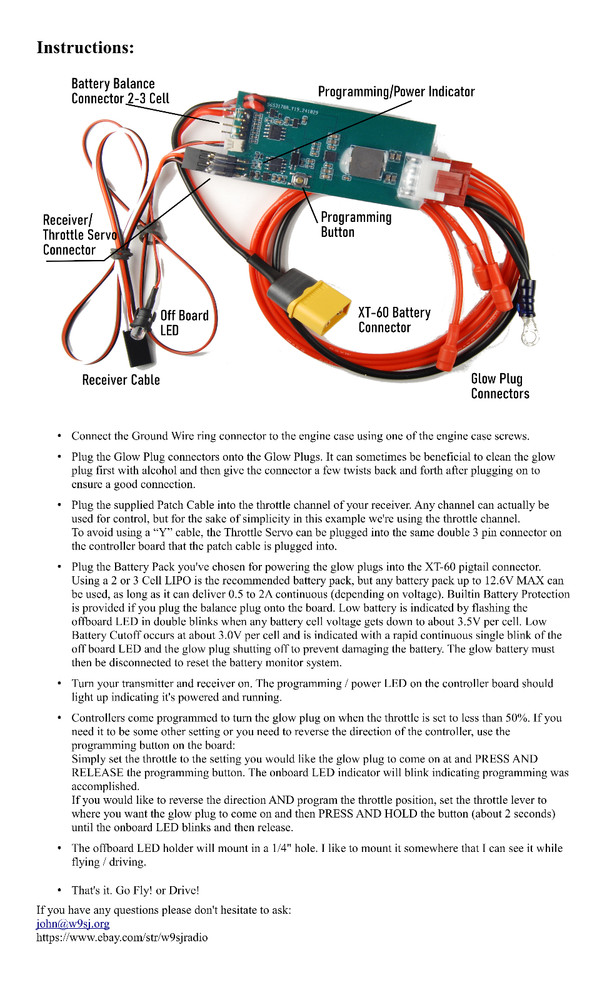 2 Cylinder Onboard Glow Plug Driver Controller - One Button Program 2.45mm SAITO