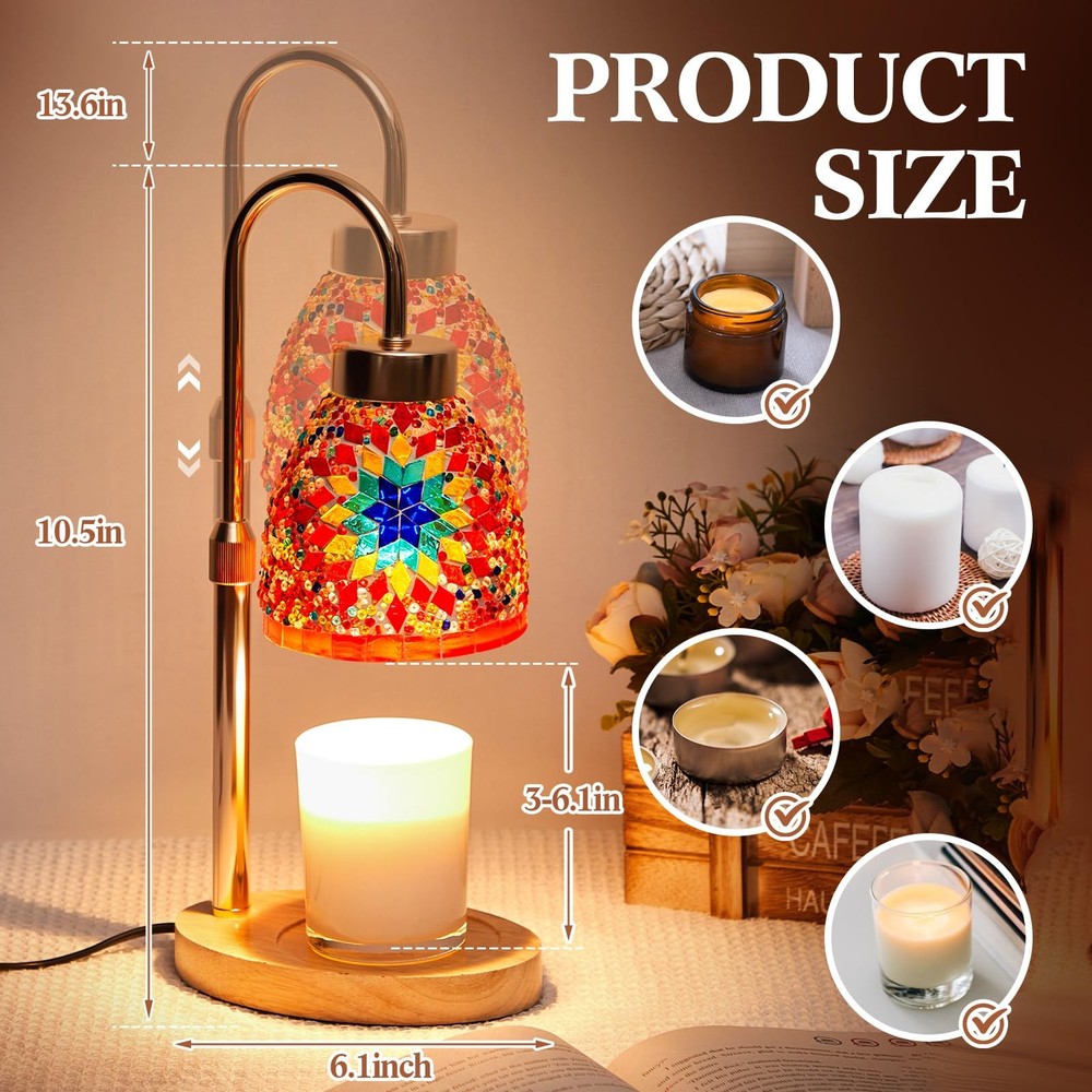 Turkish Candle Warmer Lamp with Timer Electric Dimmable Table Adjustable Height