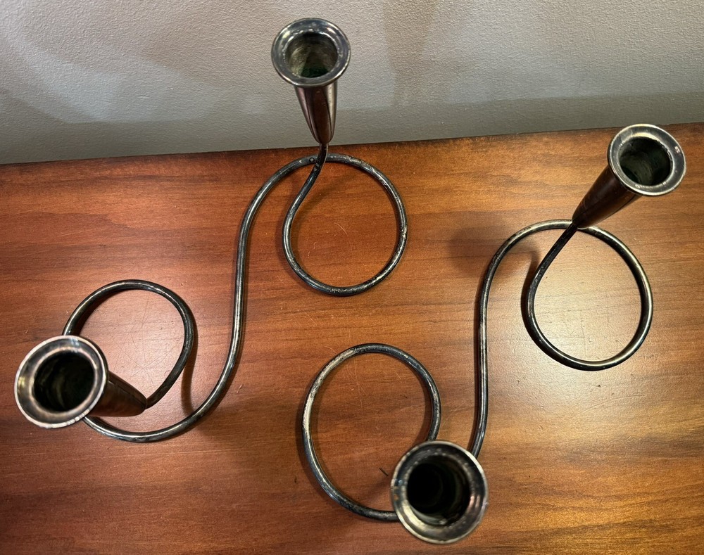 Gunter Kupetz WMF Germany Silver plate Candle Holders Sticks pair set 1950’s MCM