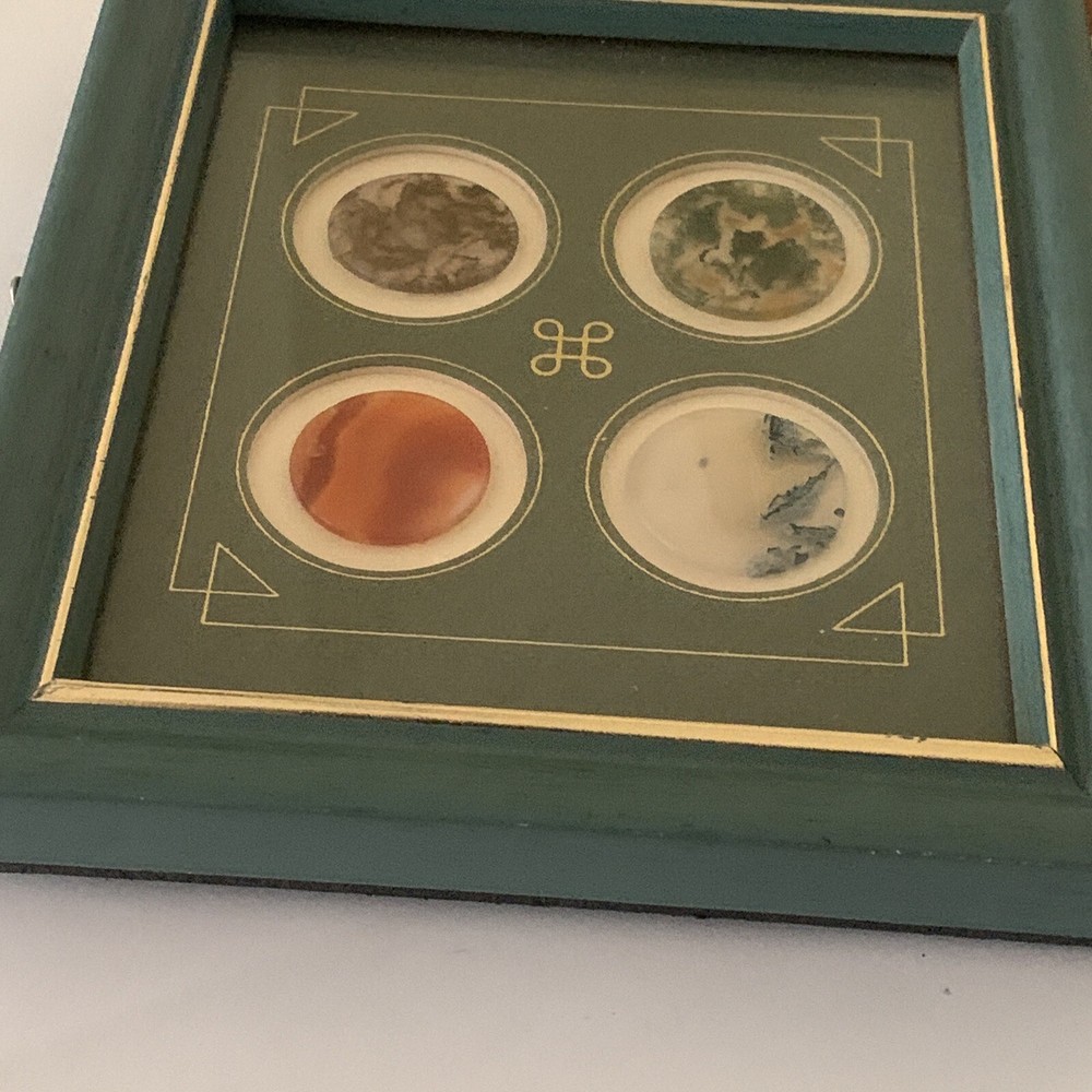 VINTAGE JADE SAMPLES CIRCLES DISCS GEMS FRAMED