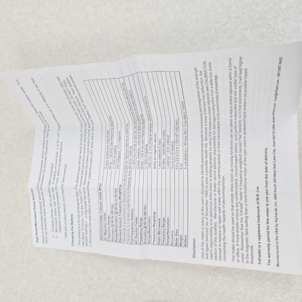 TriField Meter 100XE EMF Meter Electromagnetic Field Radiation Detector Tested
