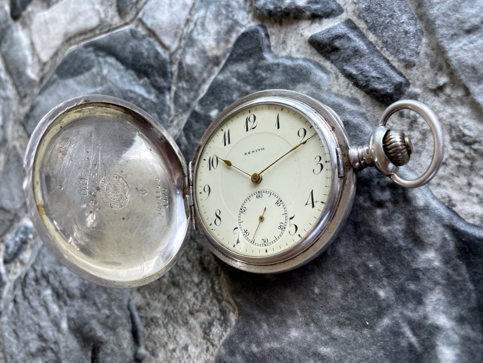 ✩ Antique ZENITH [ Silver 84 / 0.875 ] old pocket watch
