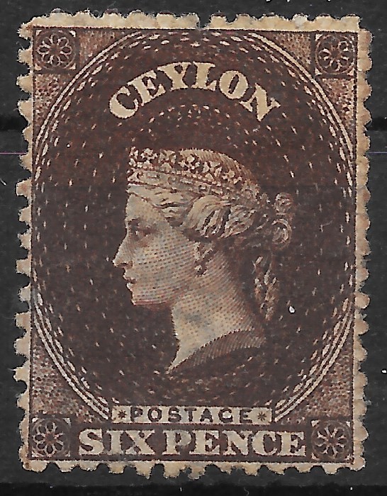 CEYLON SG67 1869 6d DEEP BROWN MTD MINT