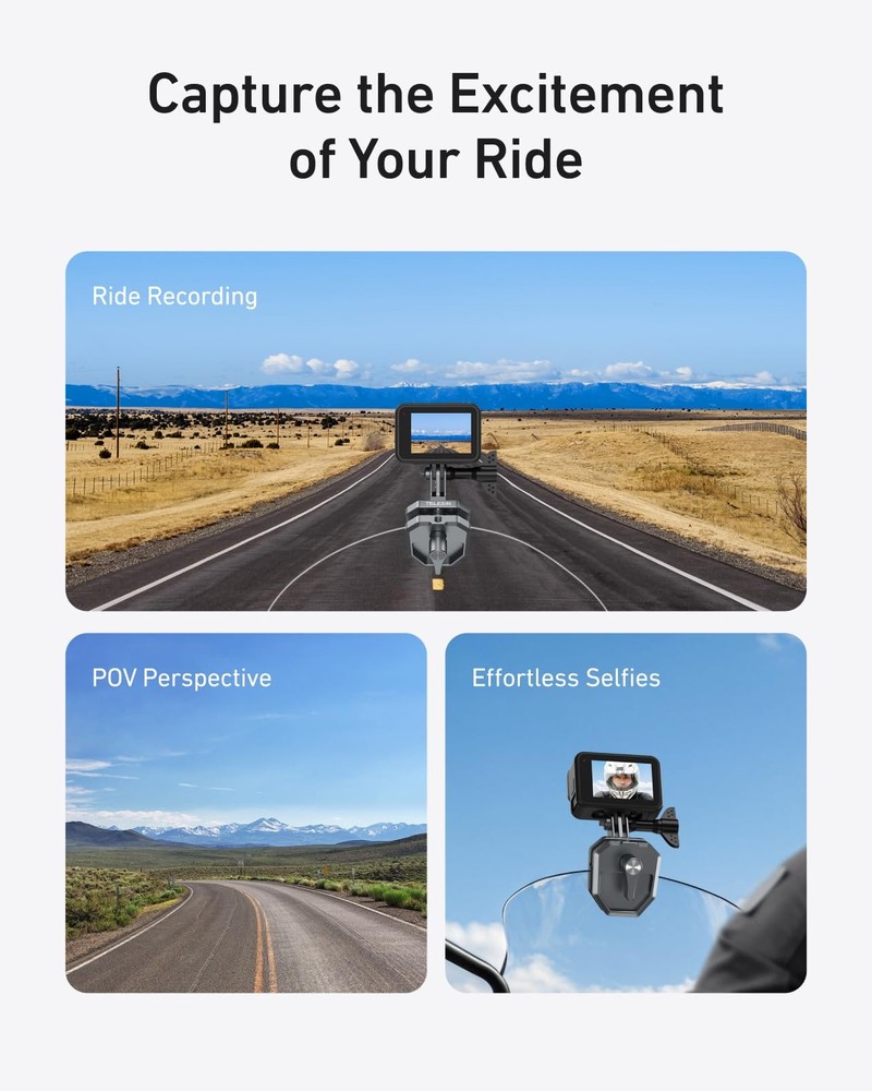 Motorcycle Windshield Clip Camera Mount, Quick Release Compact, Black