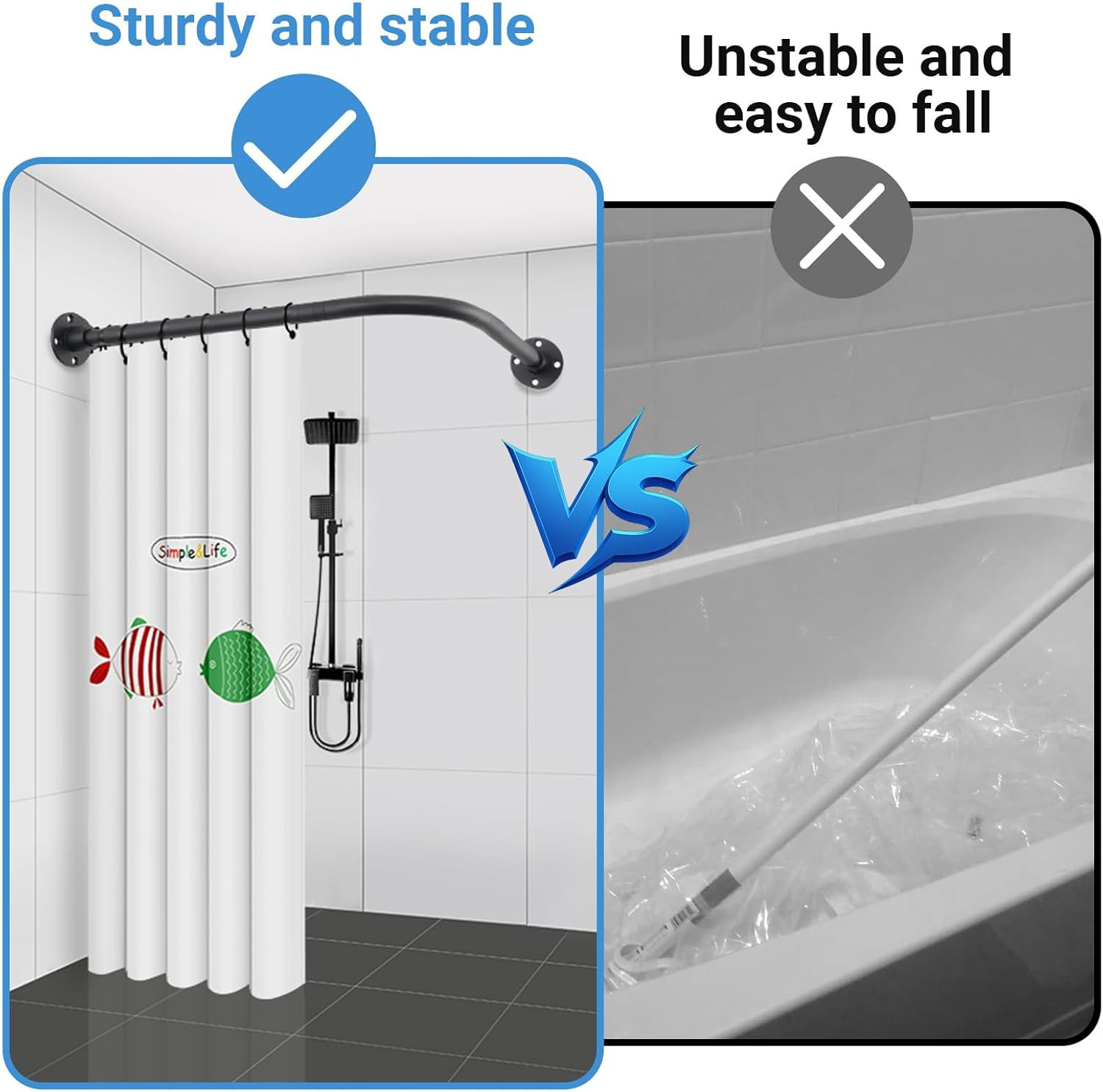 L Shaped Shower Curtain Rod,Adjustable Corner Shower Rod