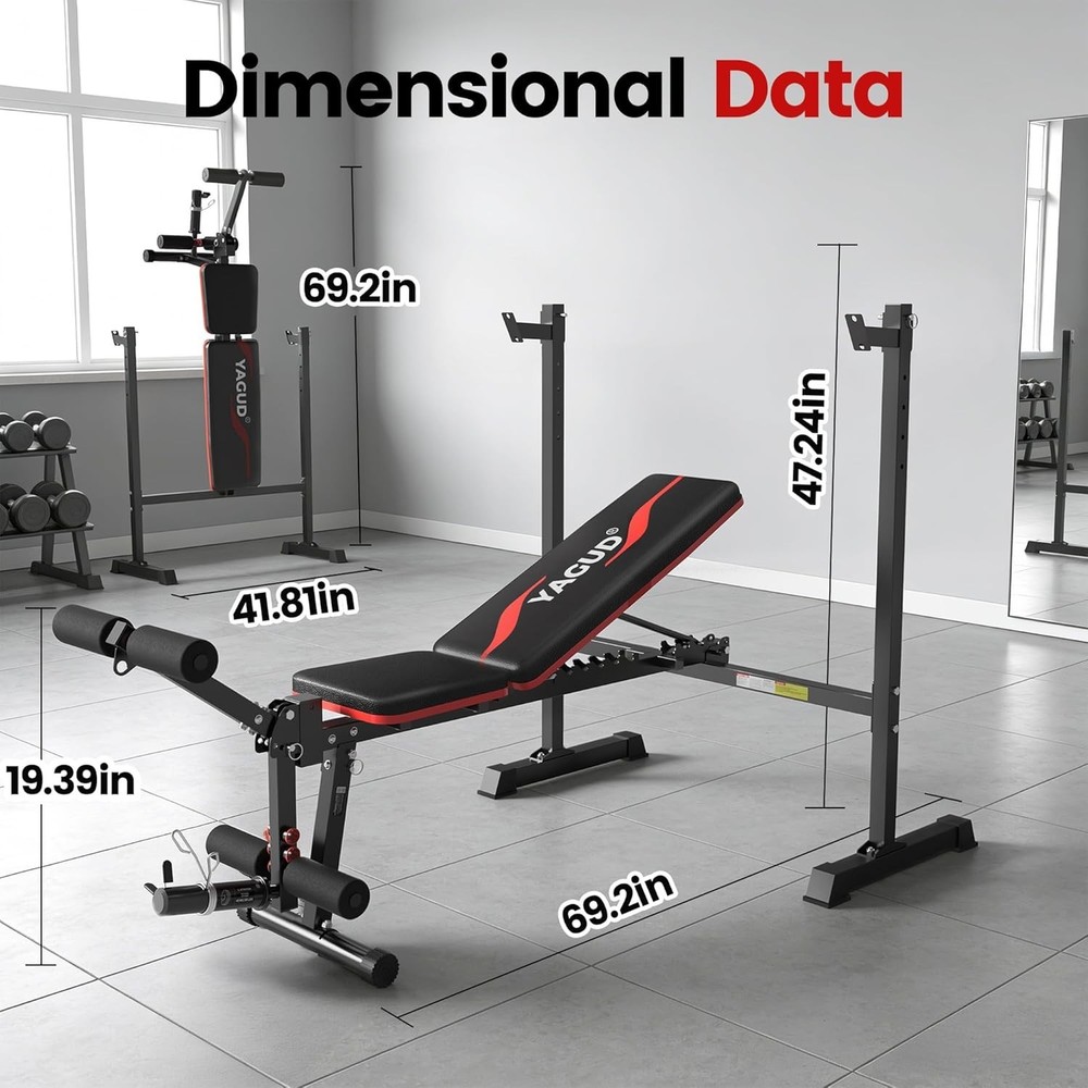 Adjustable Weight Bench Set With Removable Rowing Leg Catch, 600LBS Foldable ...