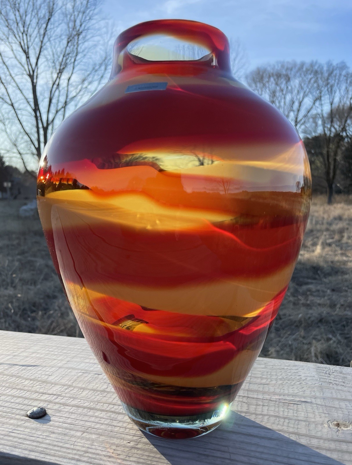 Waterford Evolution  “Red Sea” Crystal Amphora Art Glass Vase, swirl design