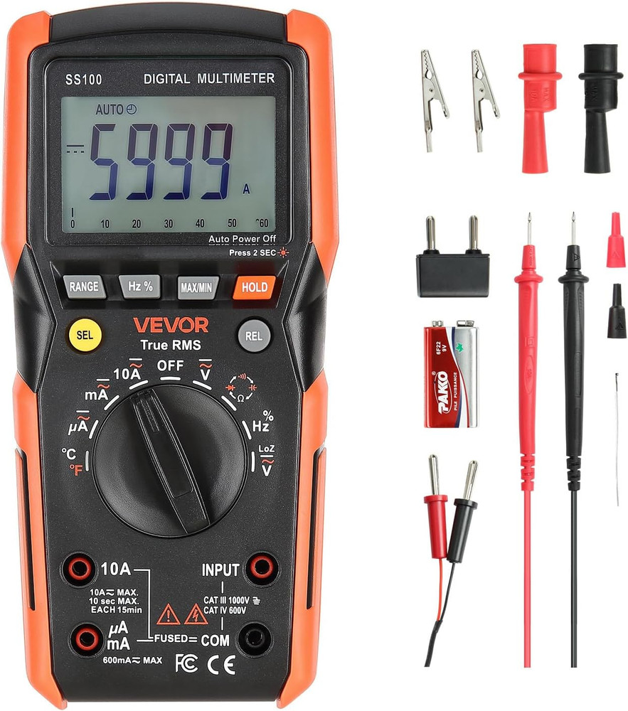 Digital Multimeter, 6000-Count TRMS DC/AC Voltmeter Current Tester, Auto-Ranging