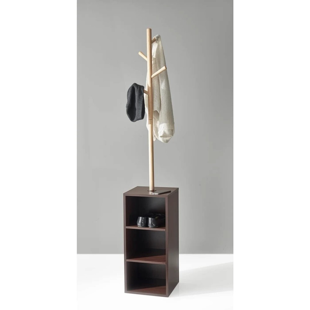 Adesso Hutch Storage Coat Rack Walnut