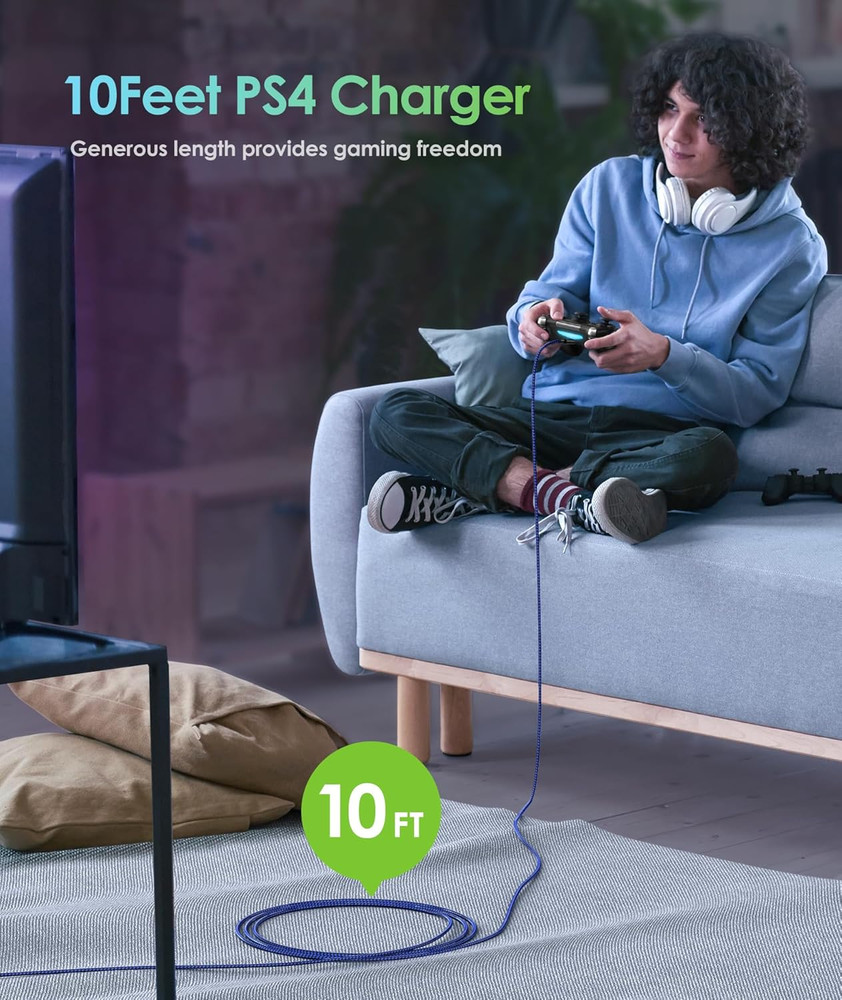 PS4 Controller Charger Charging Cable, 2 Pack 10Ft Extra Long Micro USB 2.0 Cabl