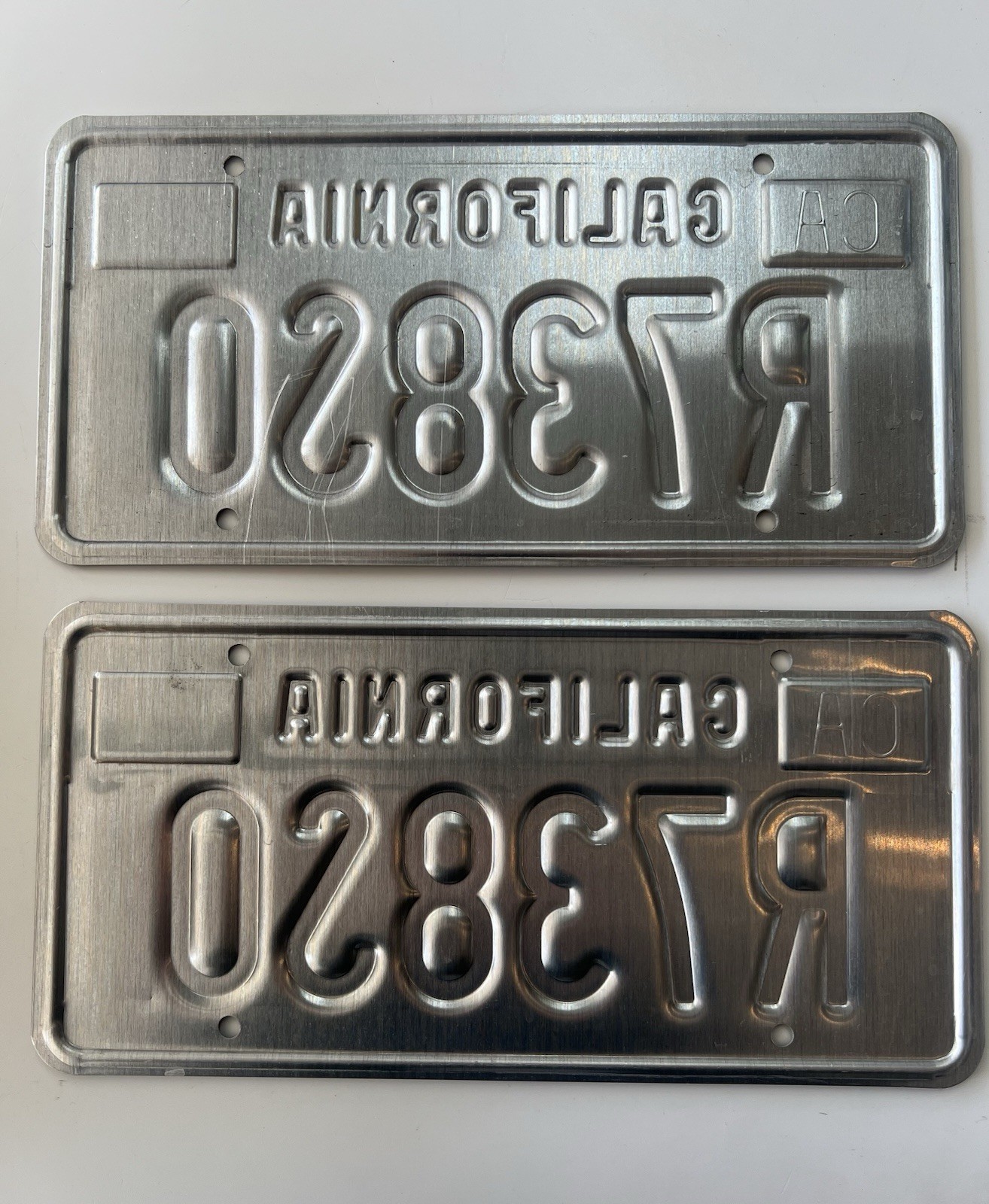 Pair California Black License Plates R738S0 Matching Set Embossed Man Cave Displ