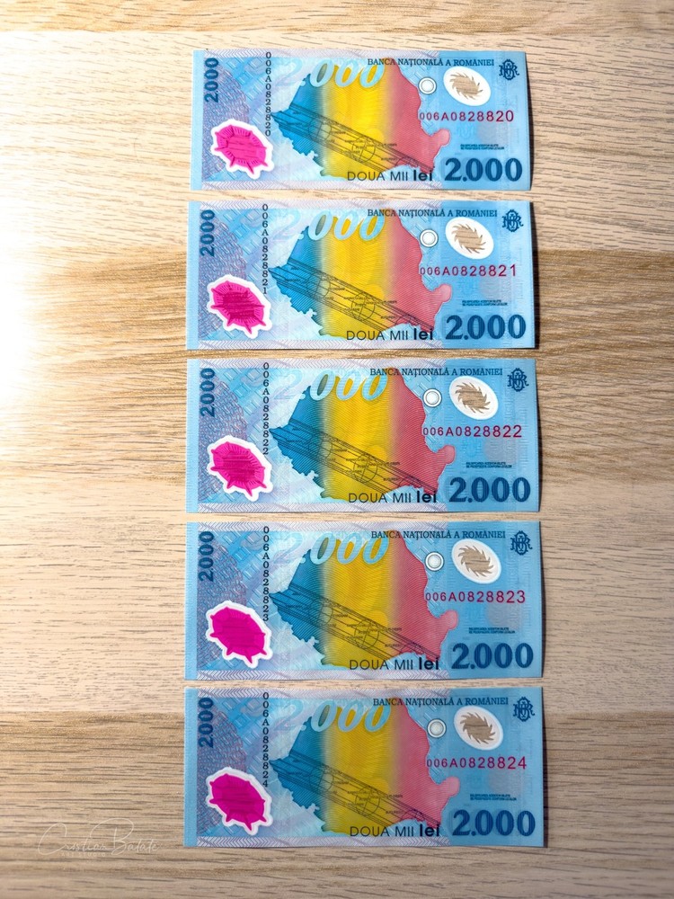 5 x Romania 2000 Lei 1999 Solar Eclipse Banknote UNC Consecutive Numbers
