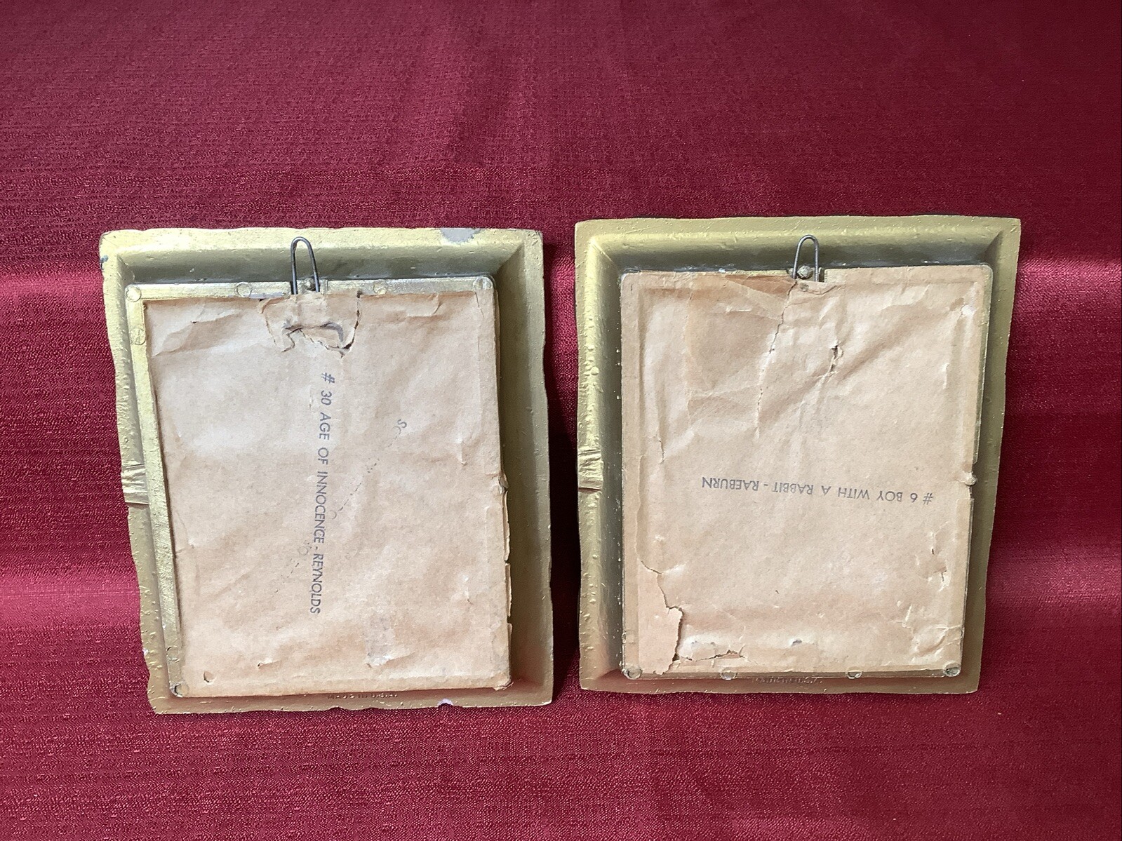 Boy With A Rabbit “ Innocence Of A Child” 7x 6" Gold Ornate Framed Set Of 2 Vtg