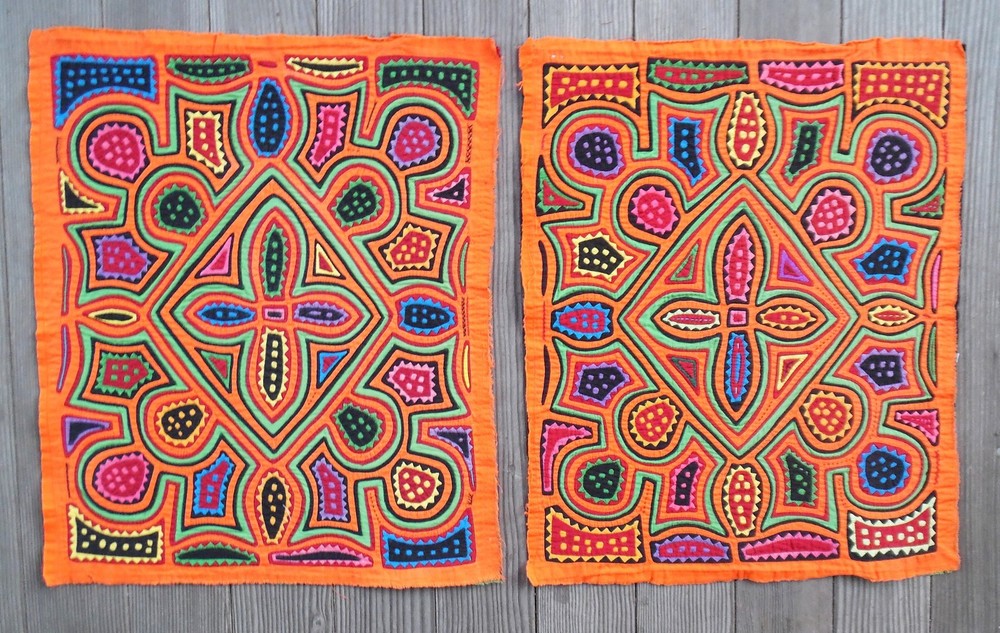 Nice PAIR!  front & back  large Geometric Abstract GUNA MOLA [Boston Primitive]