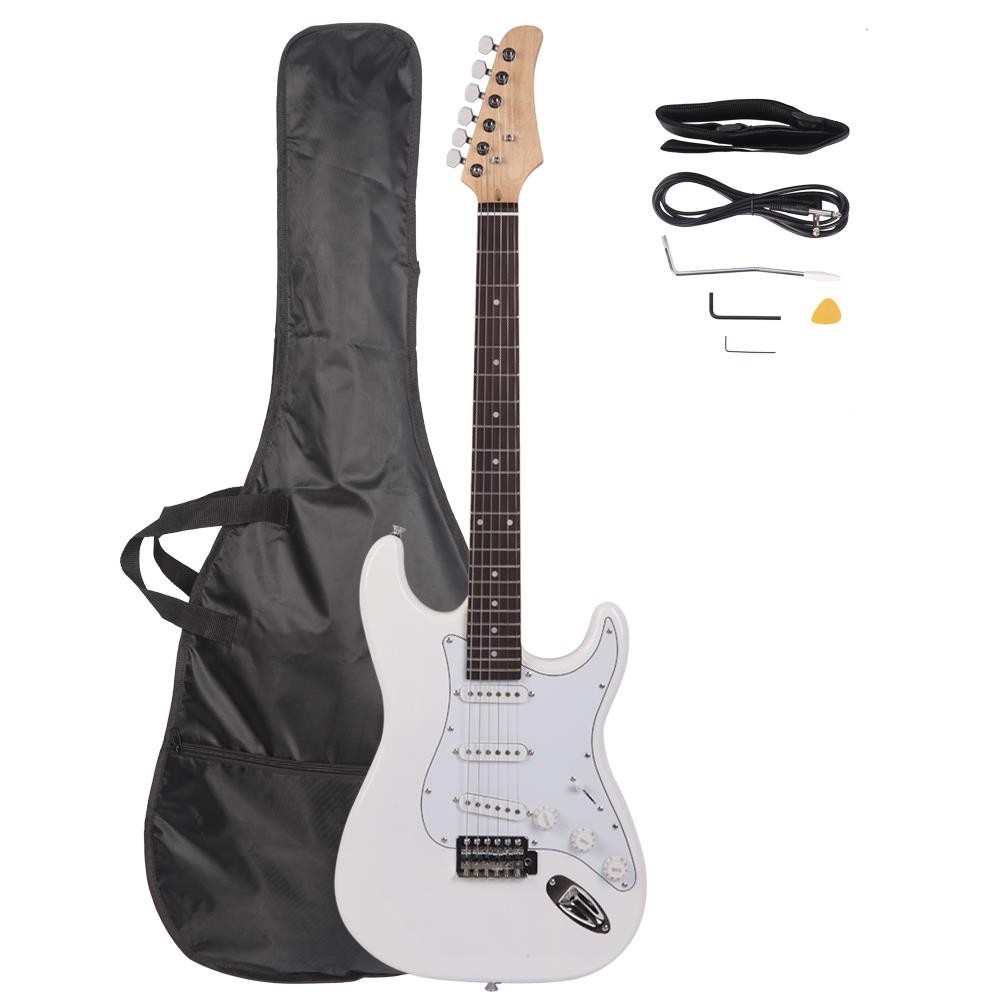 Solid Body Full-Size 39 Inch Electric Guitar Beginner Starter Bag Cable White