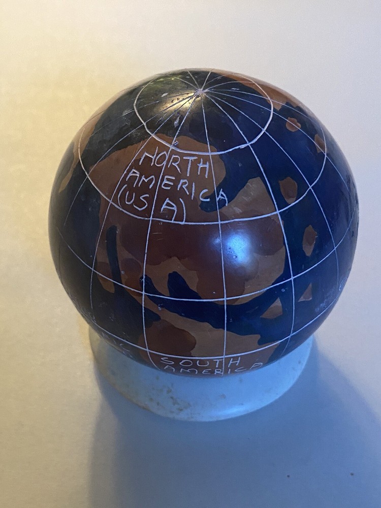 2PC Desktop World Globe Stone Carved