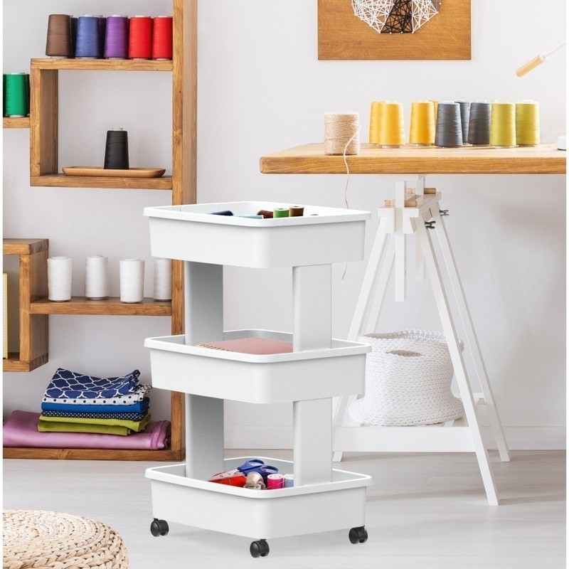 3 Tier Plastic Rolling Laundry Cart Multi Purpose Storage Organizer Mobile Caddy