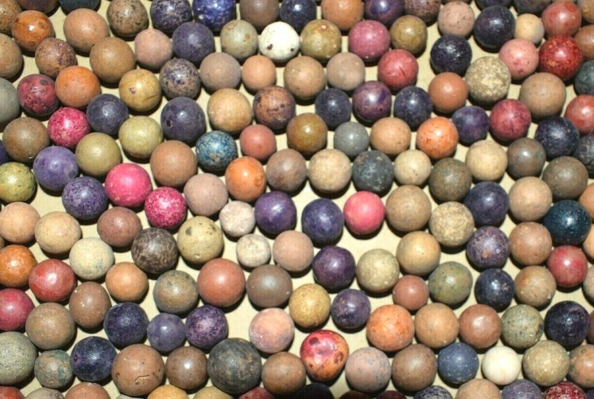 1800s Civil War era Colored Dye's Clay Marbles Lot of 24 Size .500" = 1/2" + or-