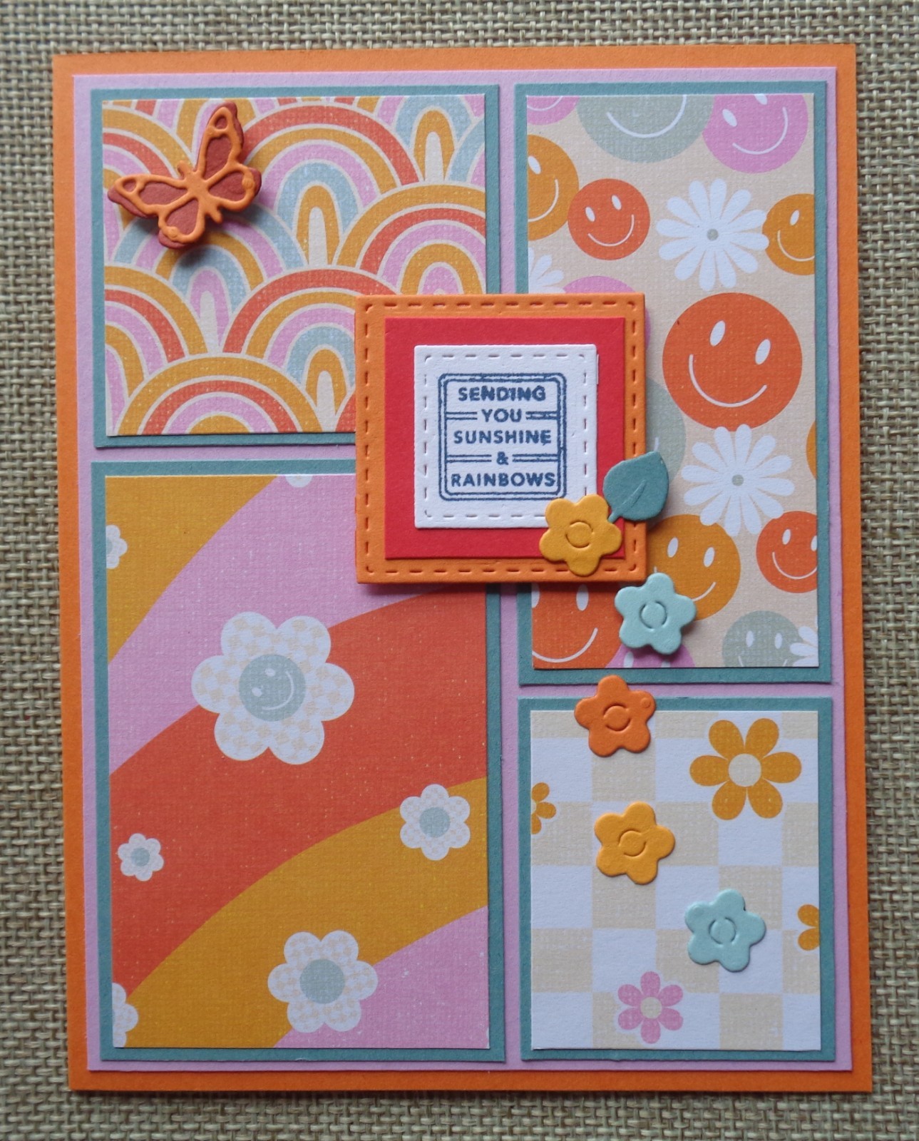 Stampin Up! Card Kit SUNSHINE & RAINBOWS Colorful RETRO Daisy & Smiles Butterfly
