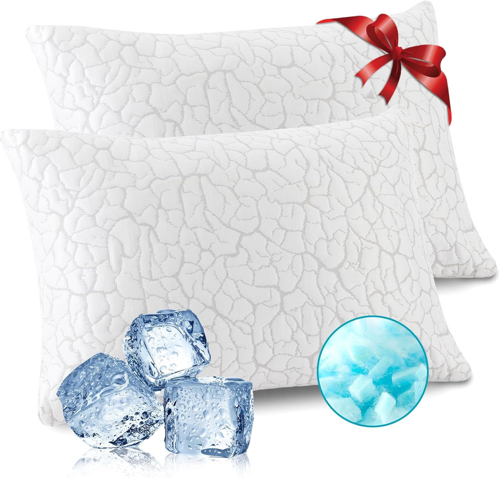 Shredded Memory Foam Pillows Queen Size 2 Pack Cooling Adjustable Firm Support