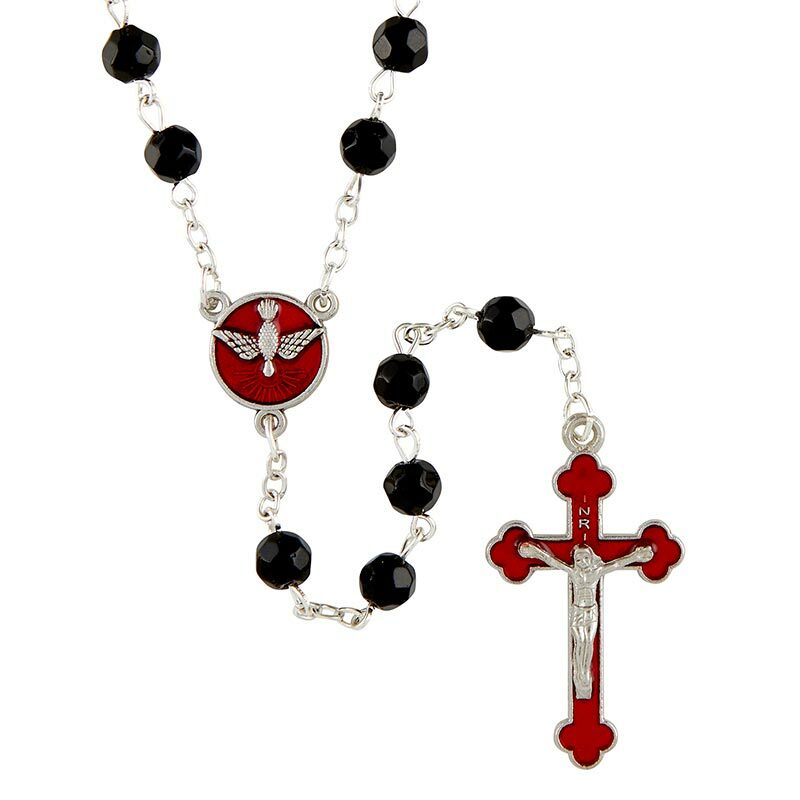 19 Inch Jet Crystal Confirmation Rosary with Clear Case