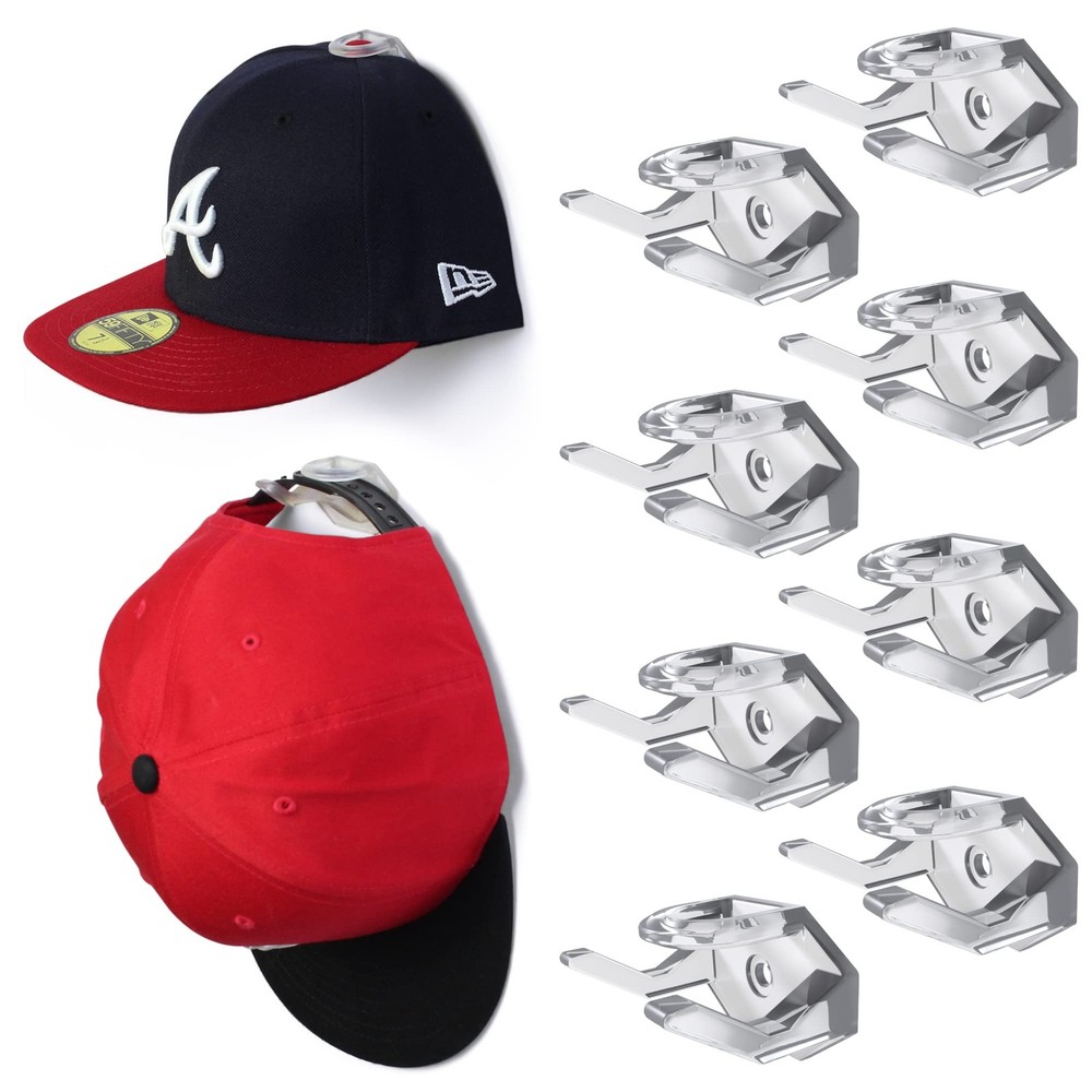 Modern JP Adhesive Hat Hooks for Wall 8-Pack - Hat Rack for Baseball Caps,