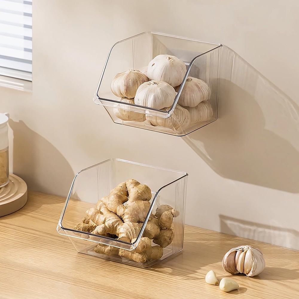 Garlic Keeper Storage Ginger Container, 3-Pack Small Clear Acrylic Bins with ...