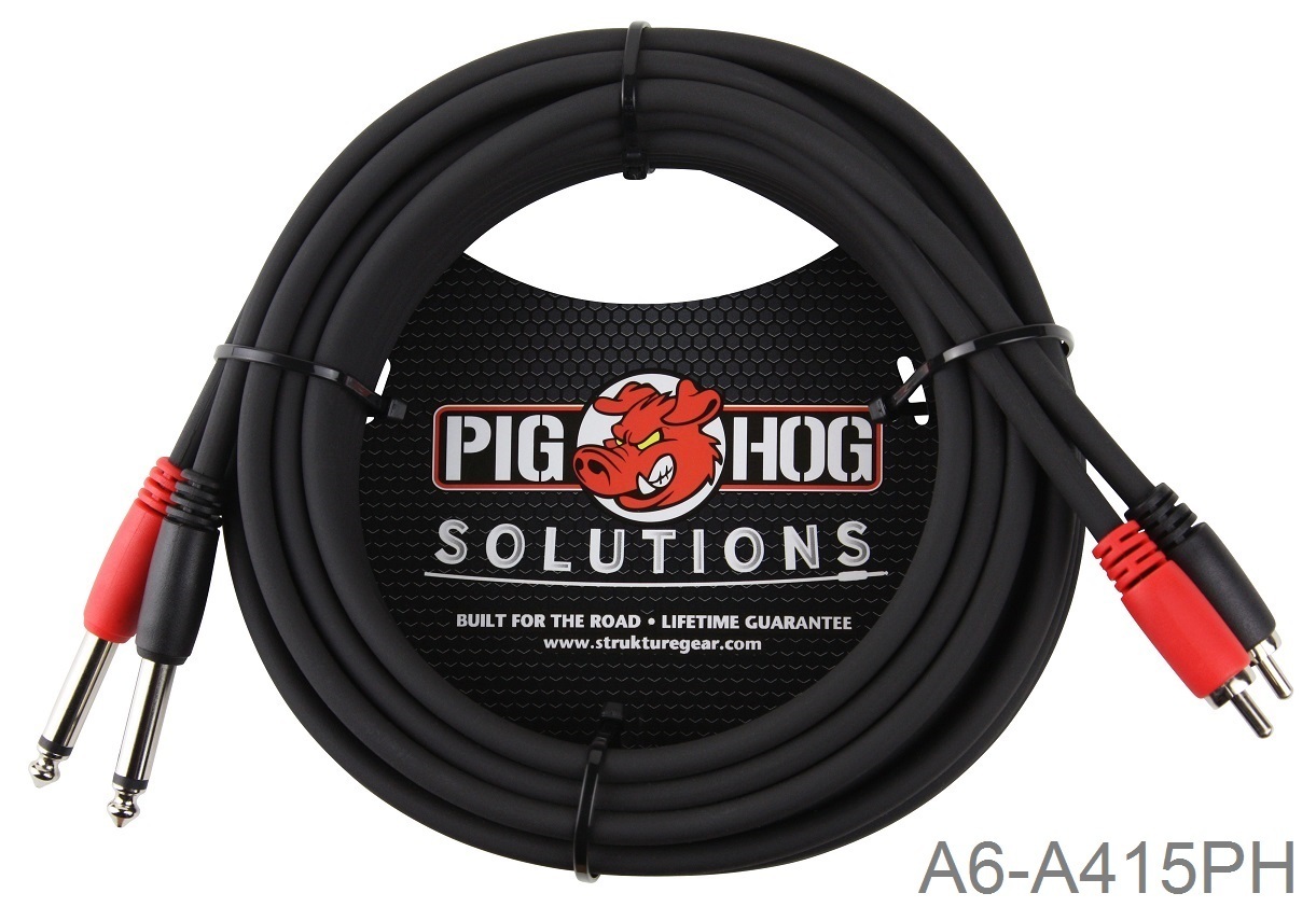 15ft Pig-Hog Dual 1/4" TS Mono Male Plug to 2-RCA Male Plug Audio Cable