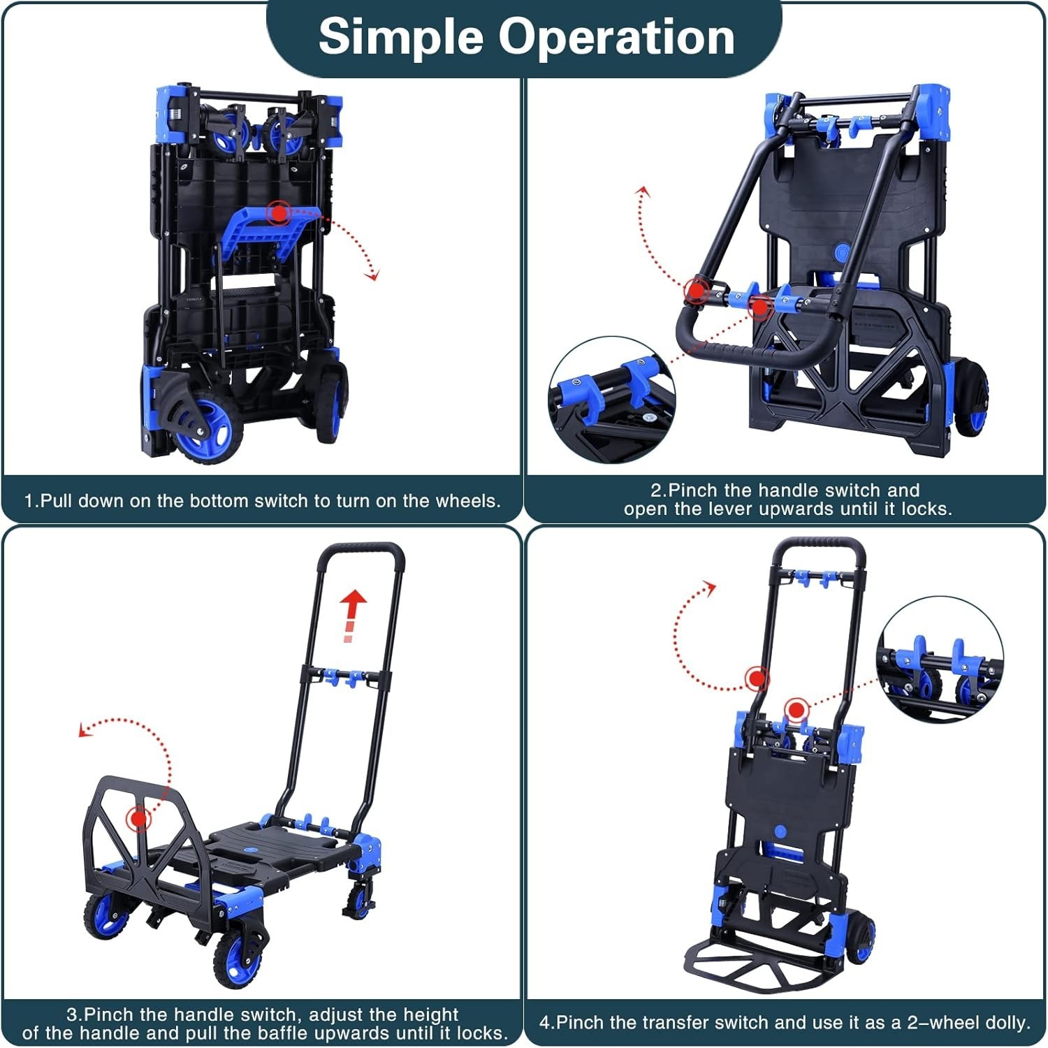 multi-functional Folding Hand Truck, Utility Dolly Platform Cart with a frame