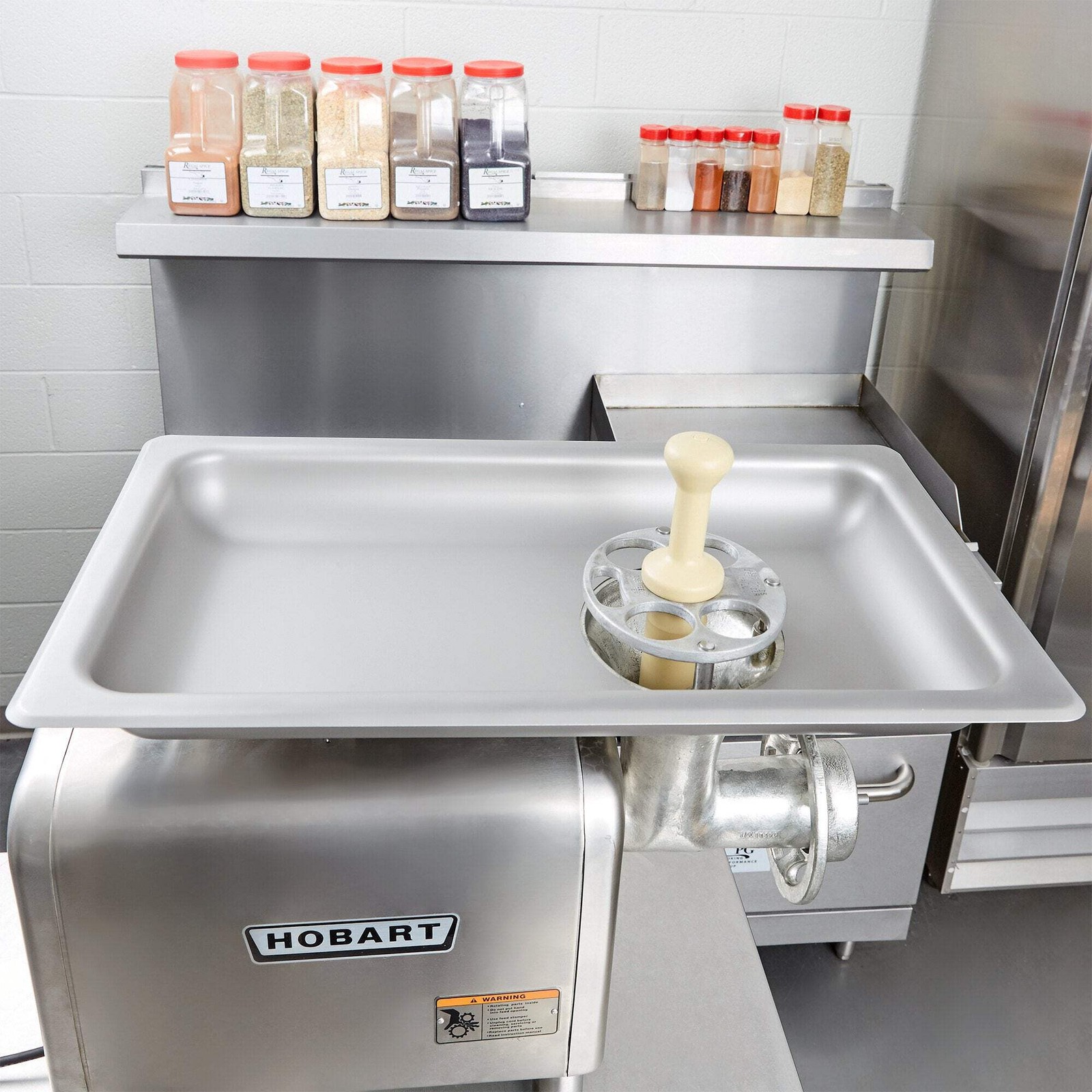 Hobart Stainless Steel Rectangular Feed Pan with Funnel-Shaped Opening