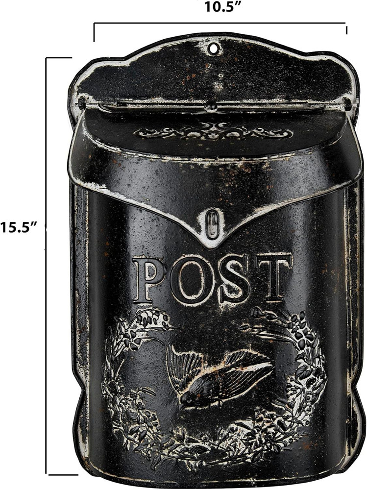 Black Embossed Tin Post Letter Box